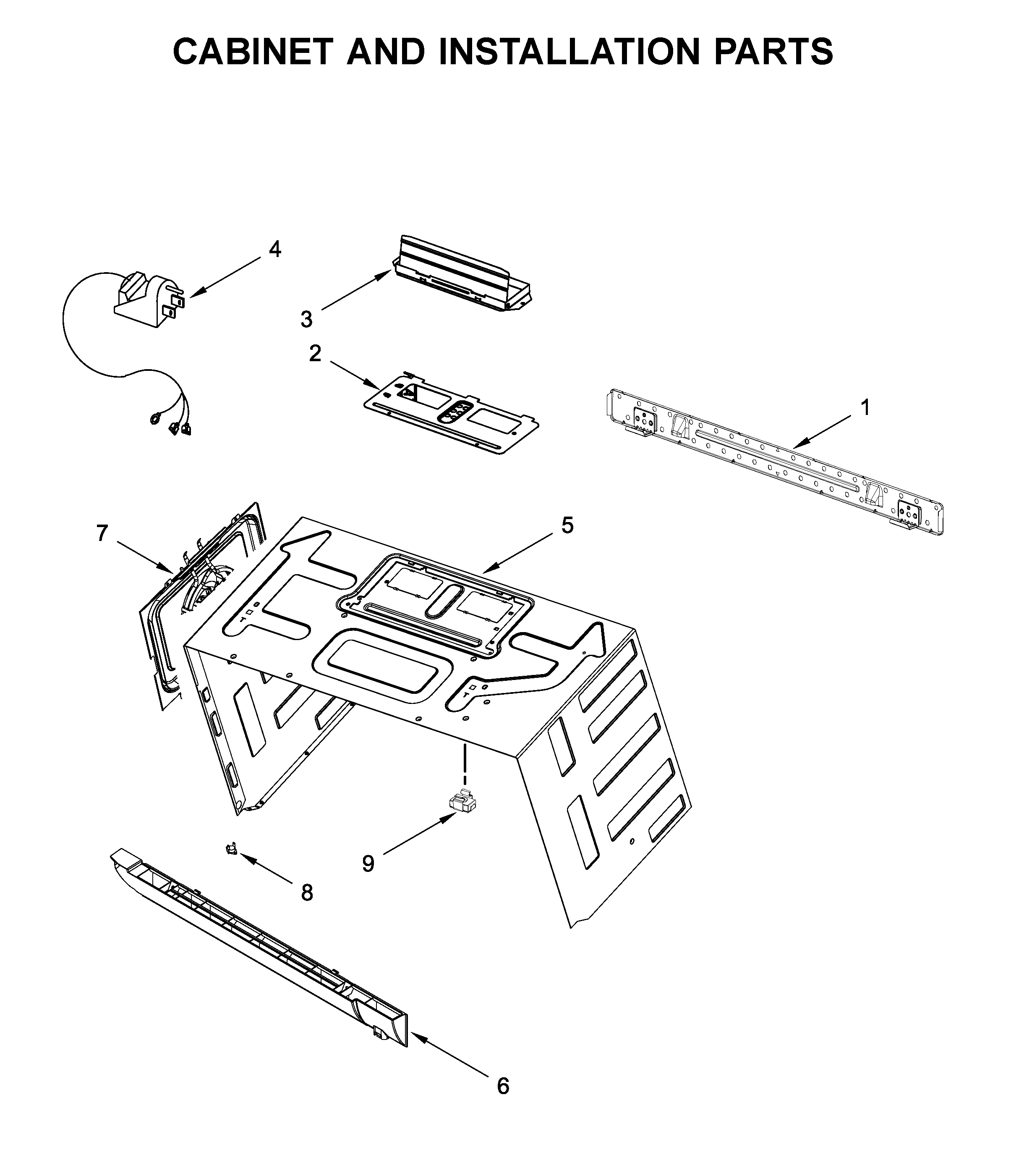 Cabinet and installation parts