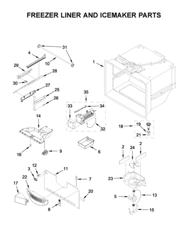 Freezer liner and icemaker parts