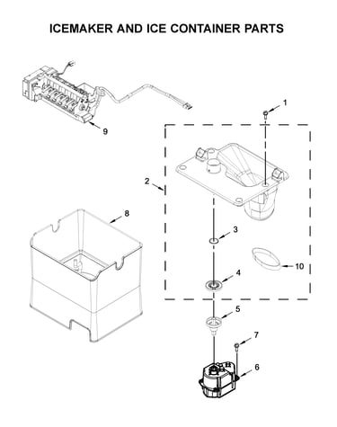 Icemaker and ice container parts