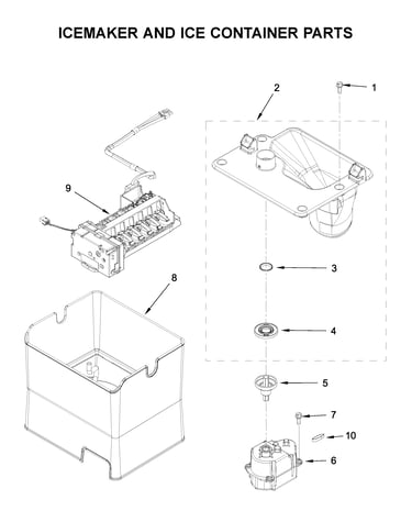 Icemaker and ice container parts