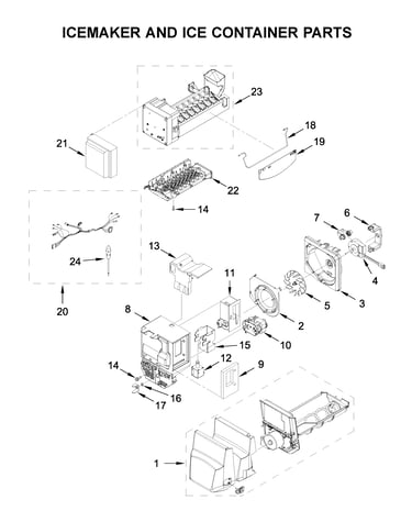 Icemaker and ice container parts