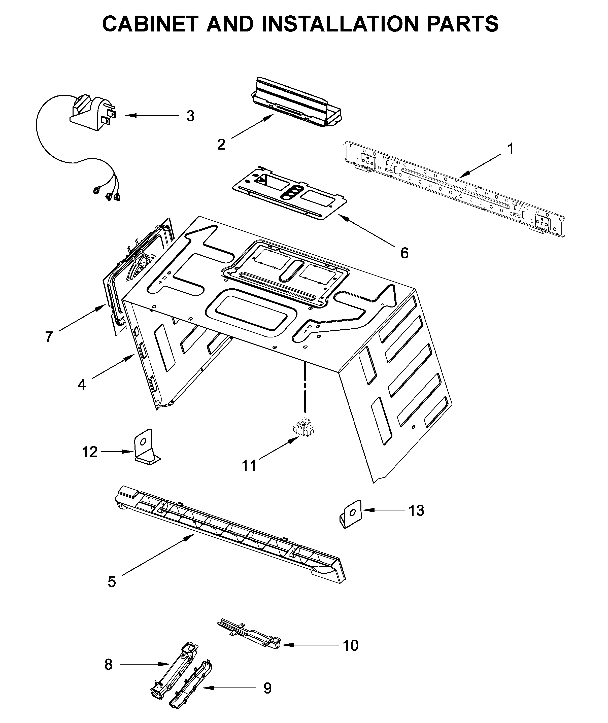 Cabinet and installation parts