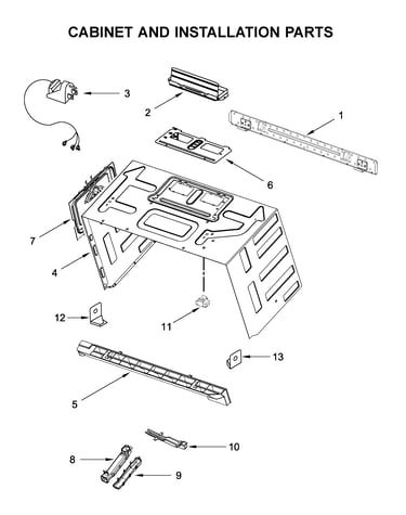 Cabinet and installation parts