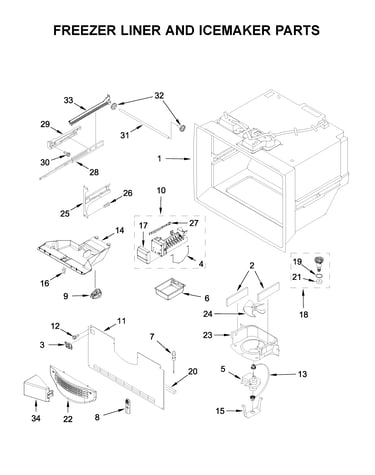 Freezer liner and icemaker parts