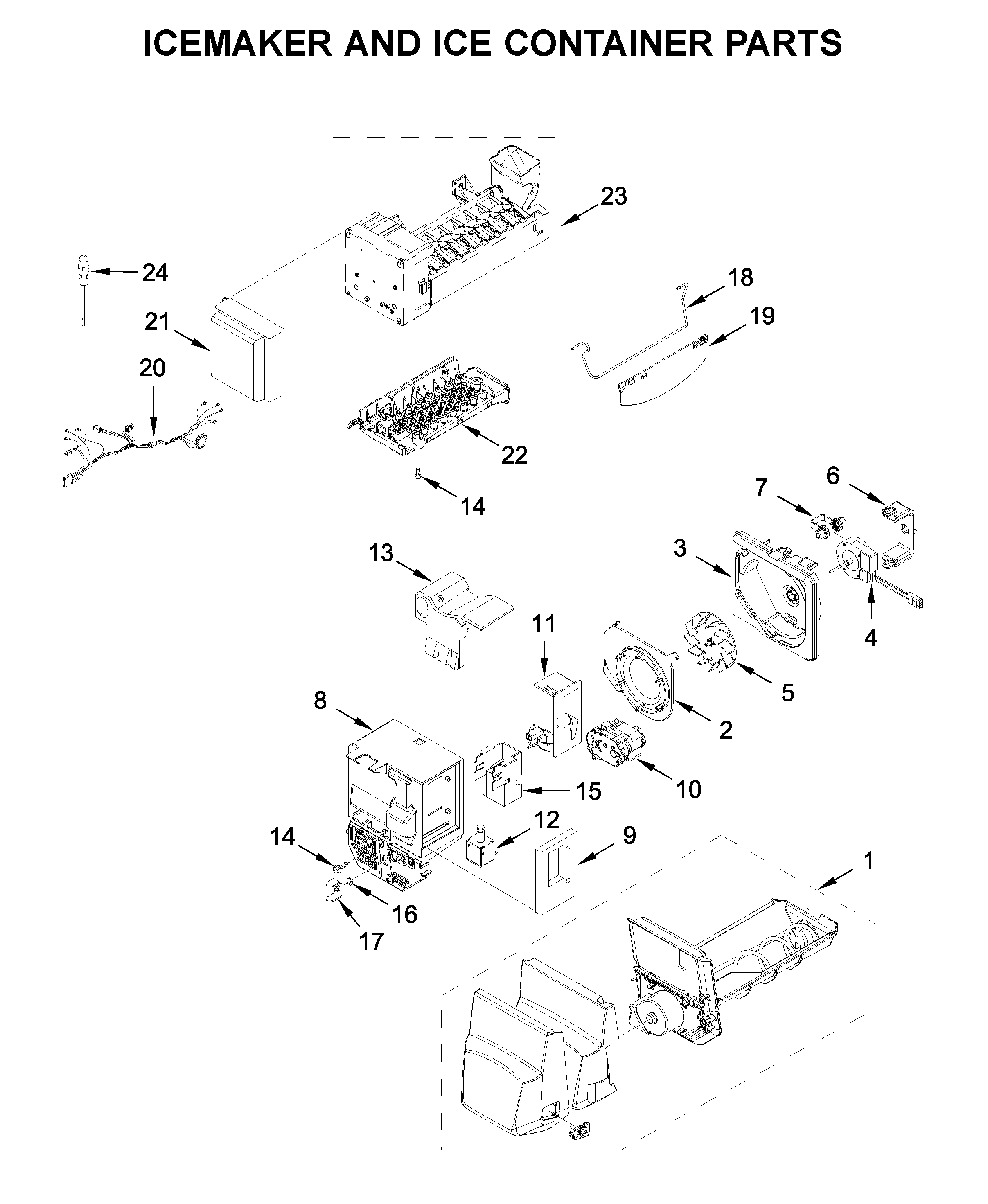 ICEMAKER AND ICE CONTAINER PARTS