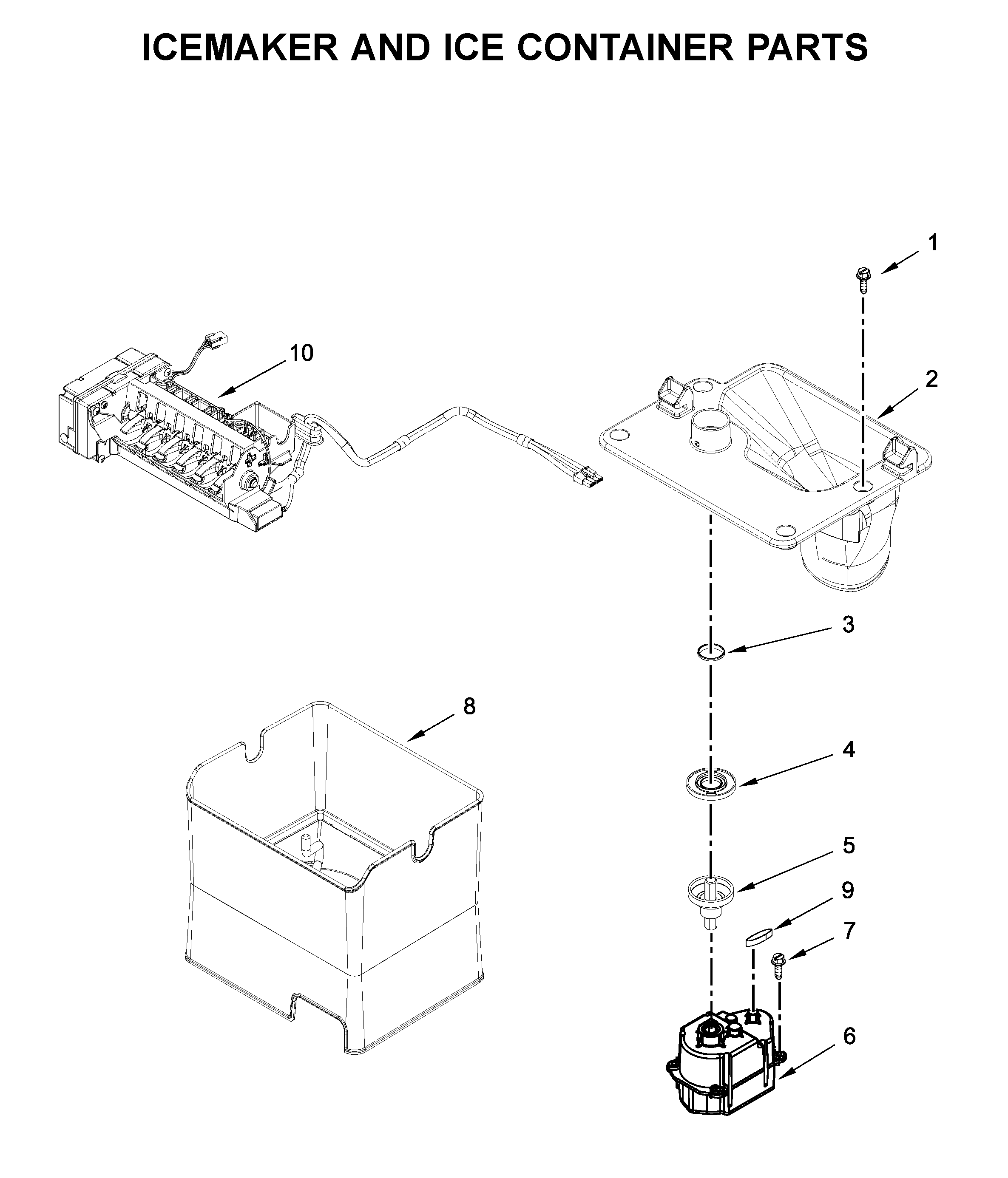 Icemaker and ice container parts