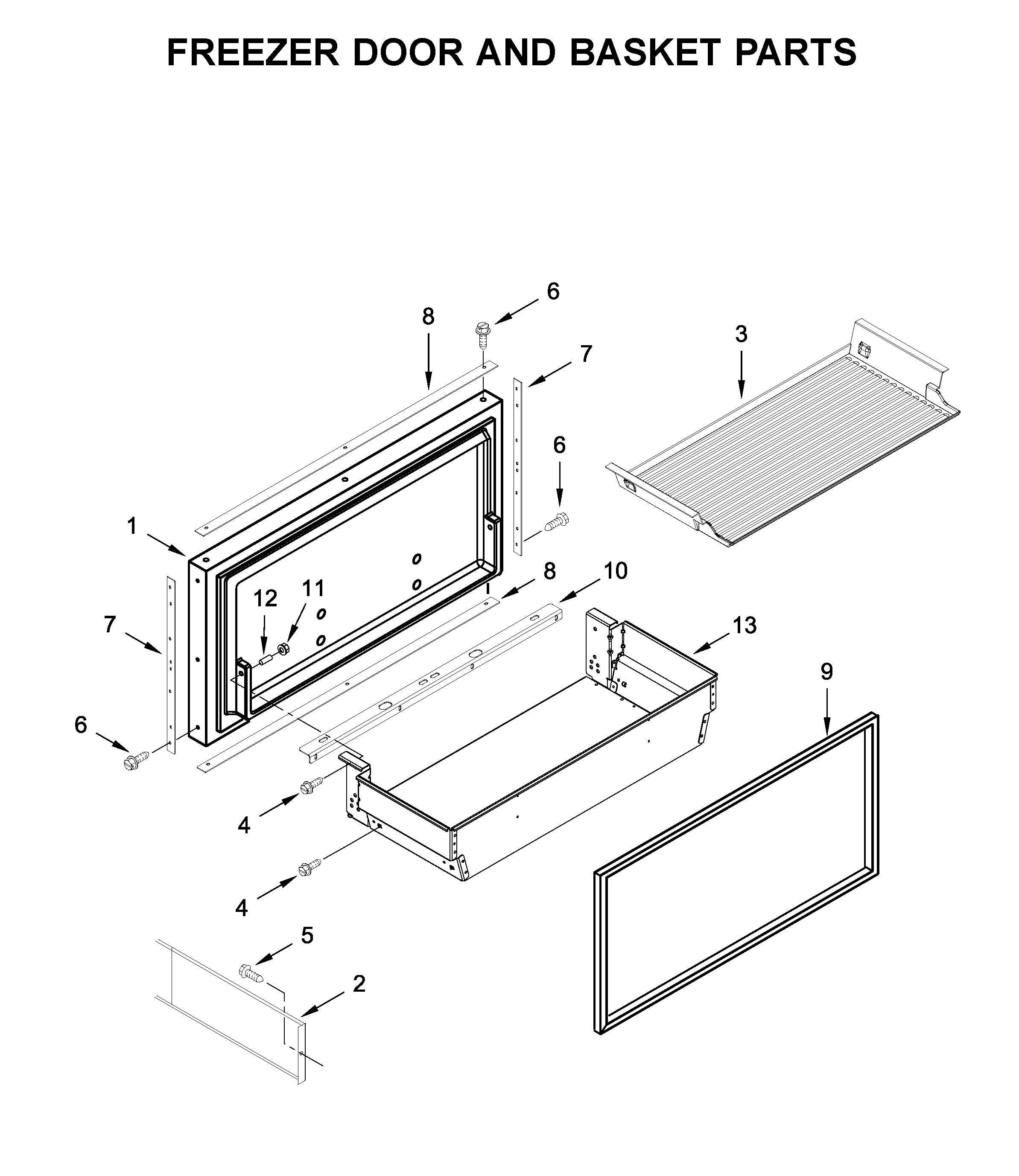 Freezer door and basket parts