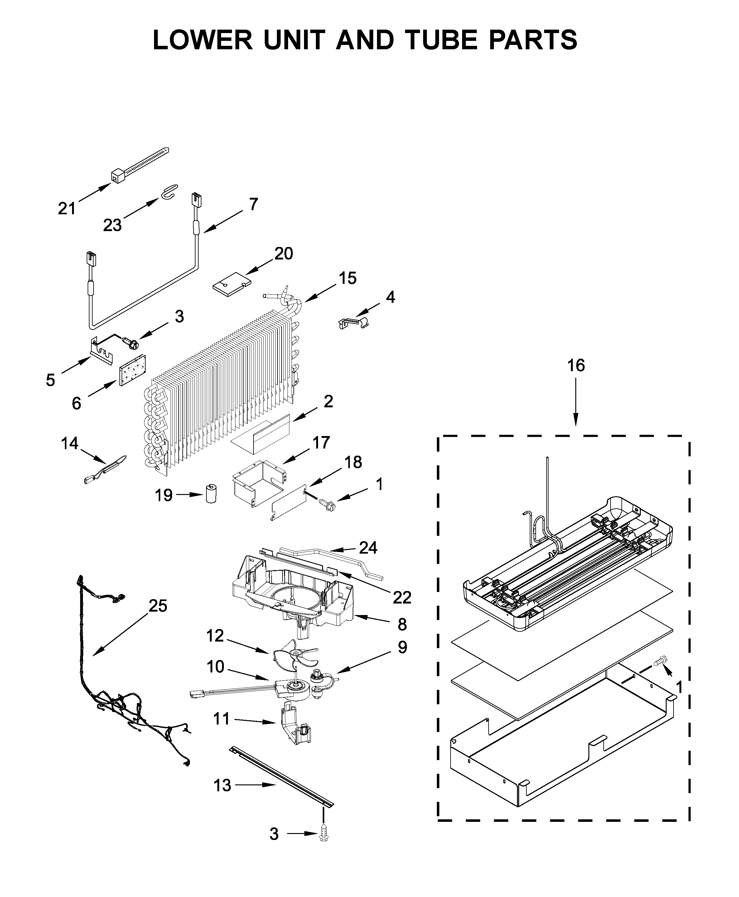 Lower unit and tube parts