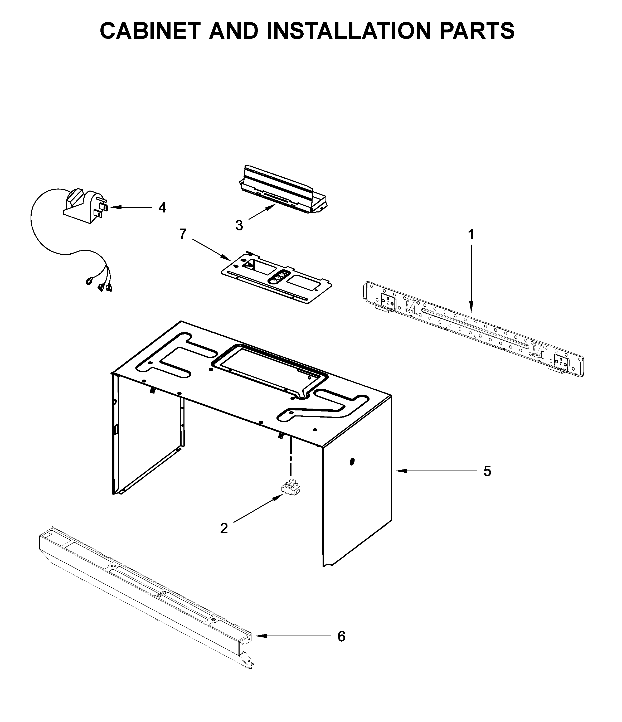 Cabinet and installation parts