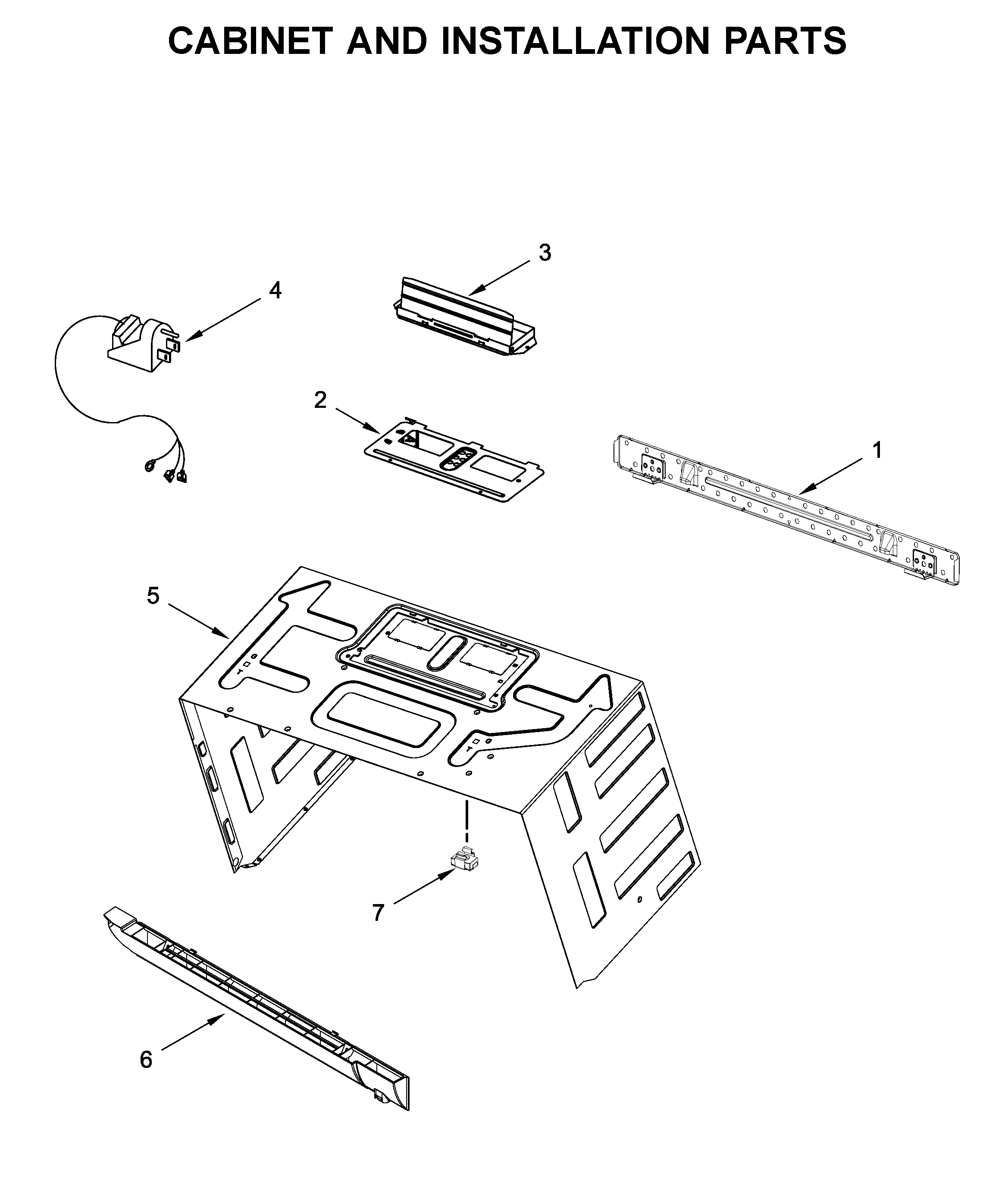 Cabinet and installation parts