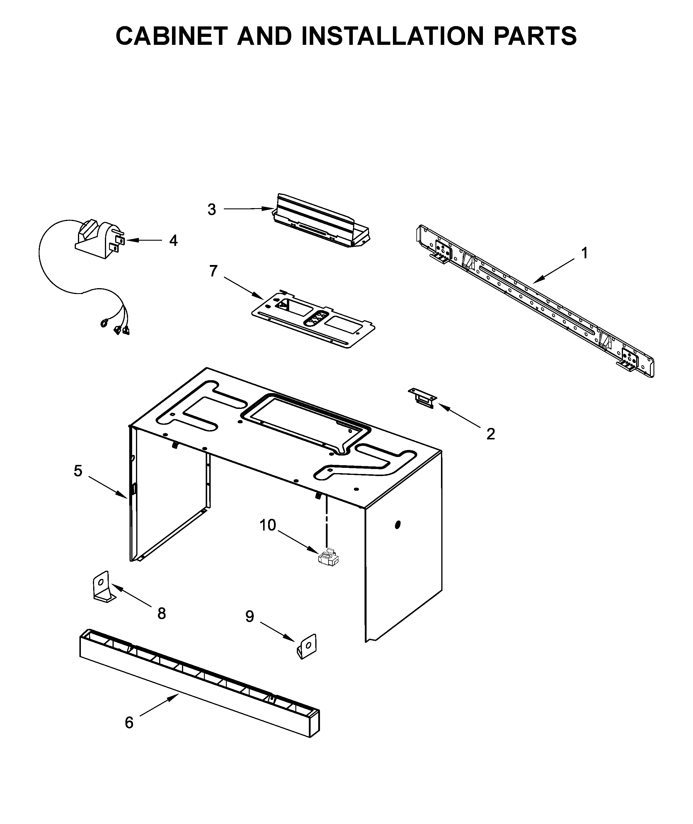 Cabinet and installation parts