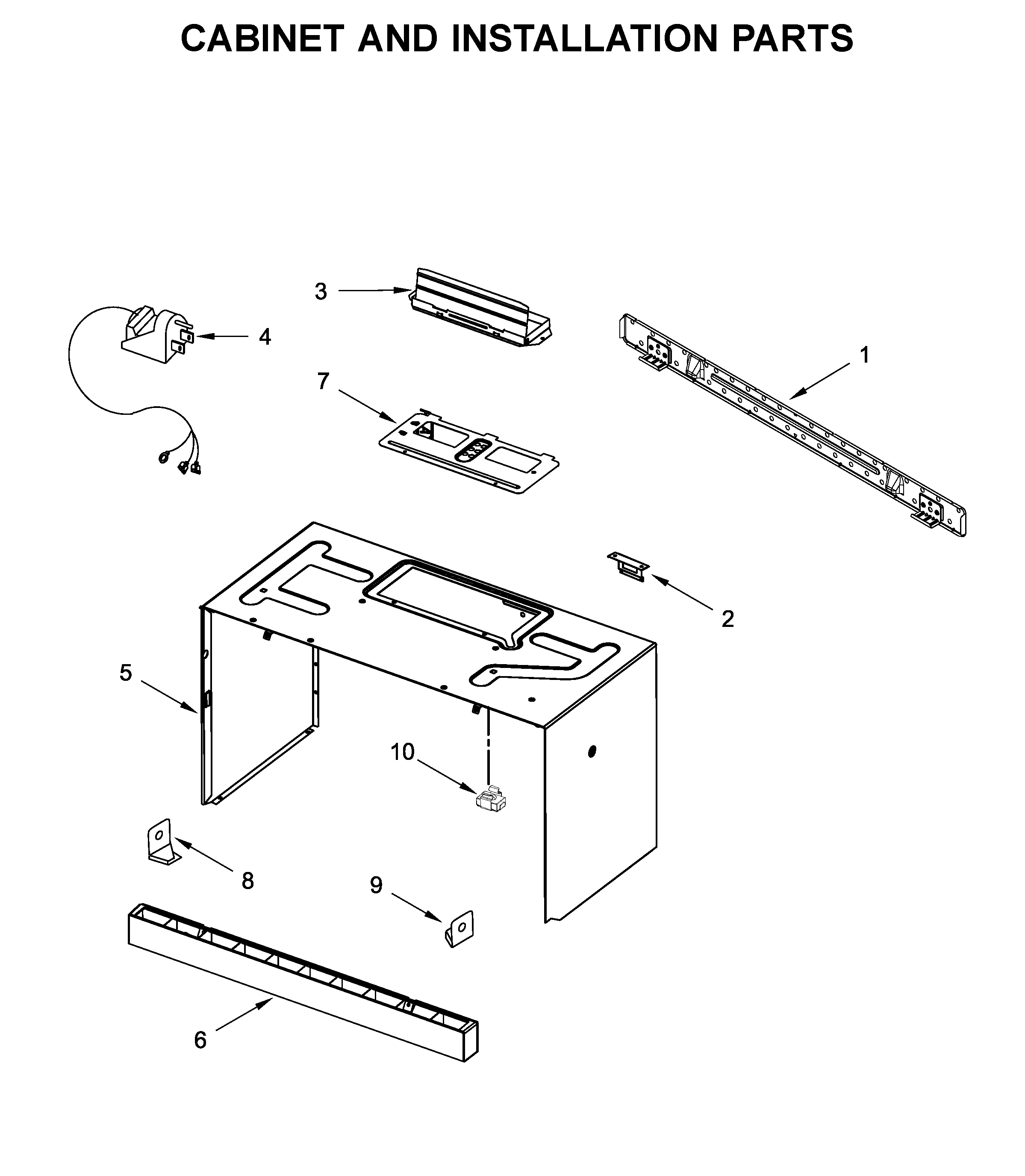 Cabinet and installation parts