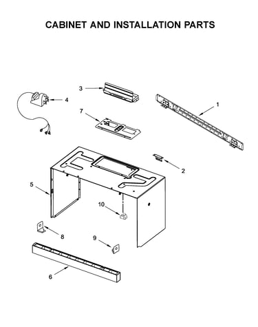 Cabinet and installation parts