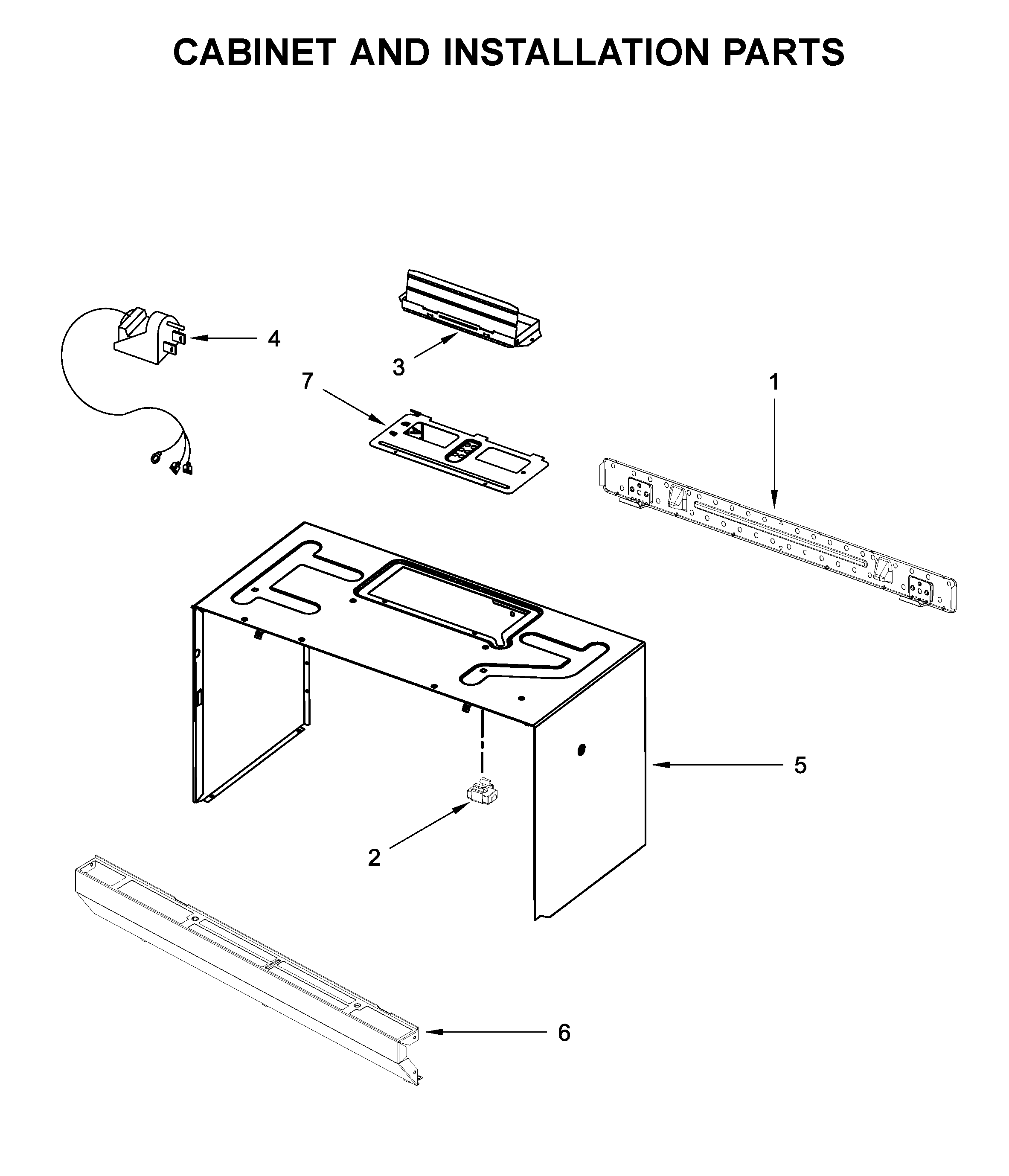 Cabinet and installation parts