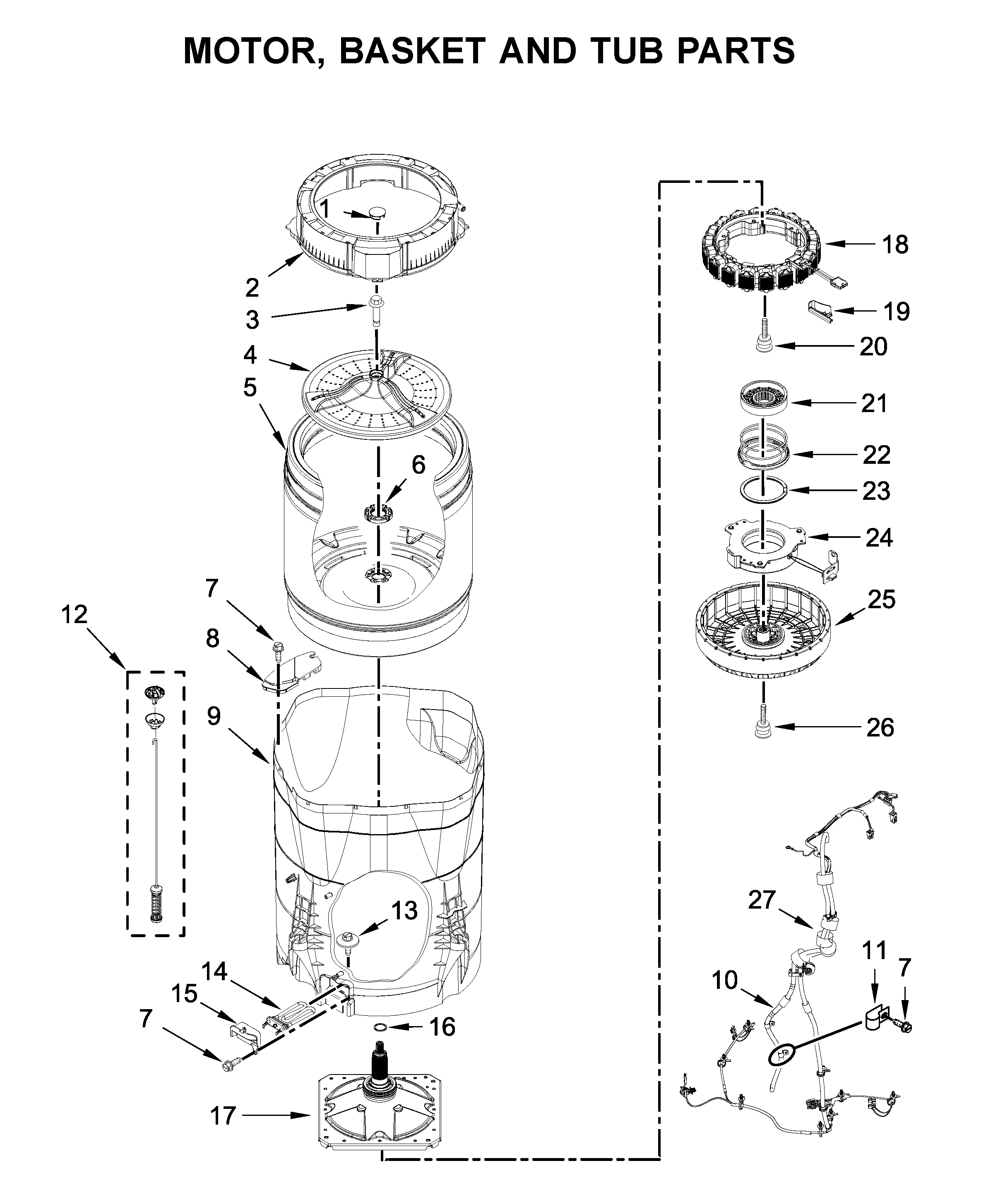 Motor, basket and tub parts