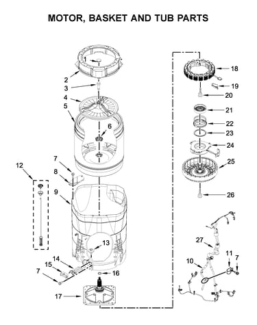 Motor, basket and tub parts