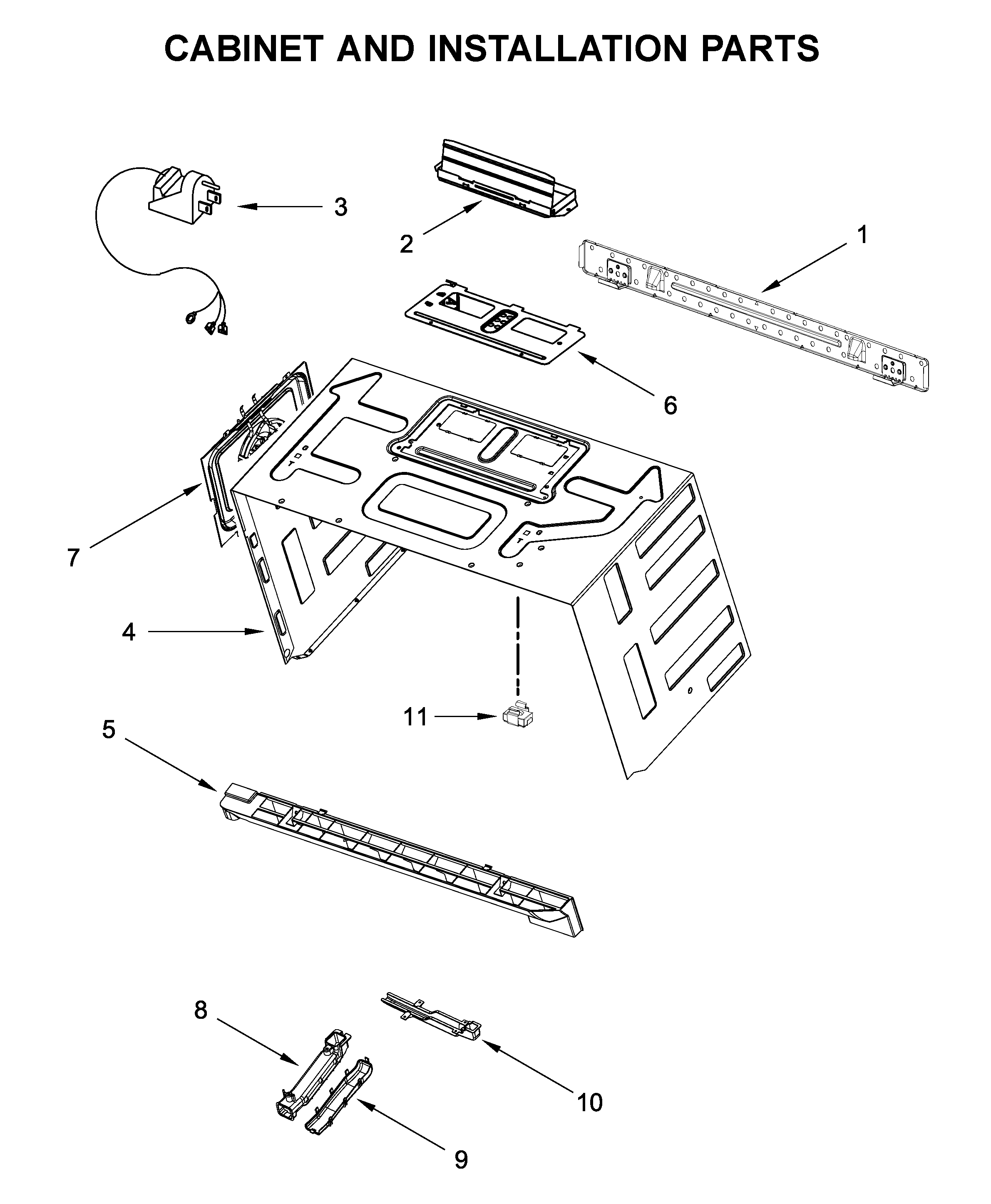 Cabinet and installation parts