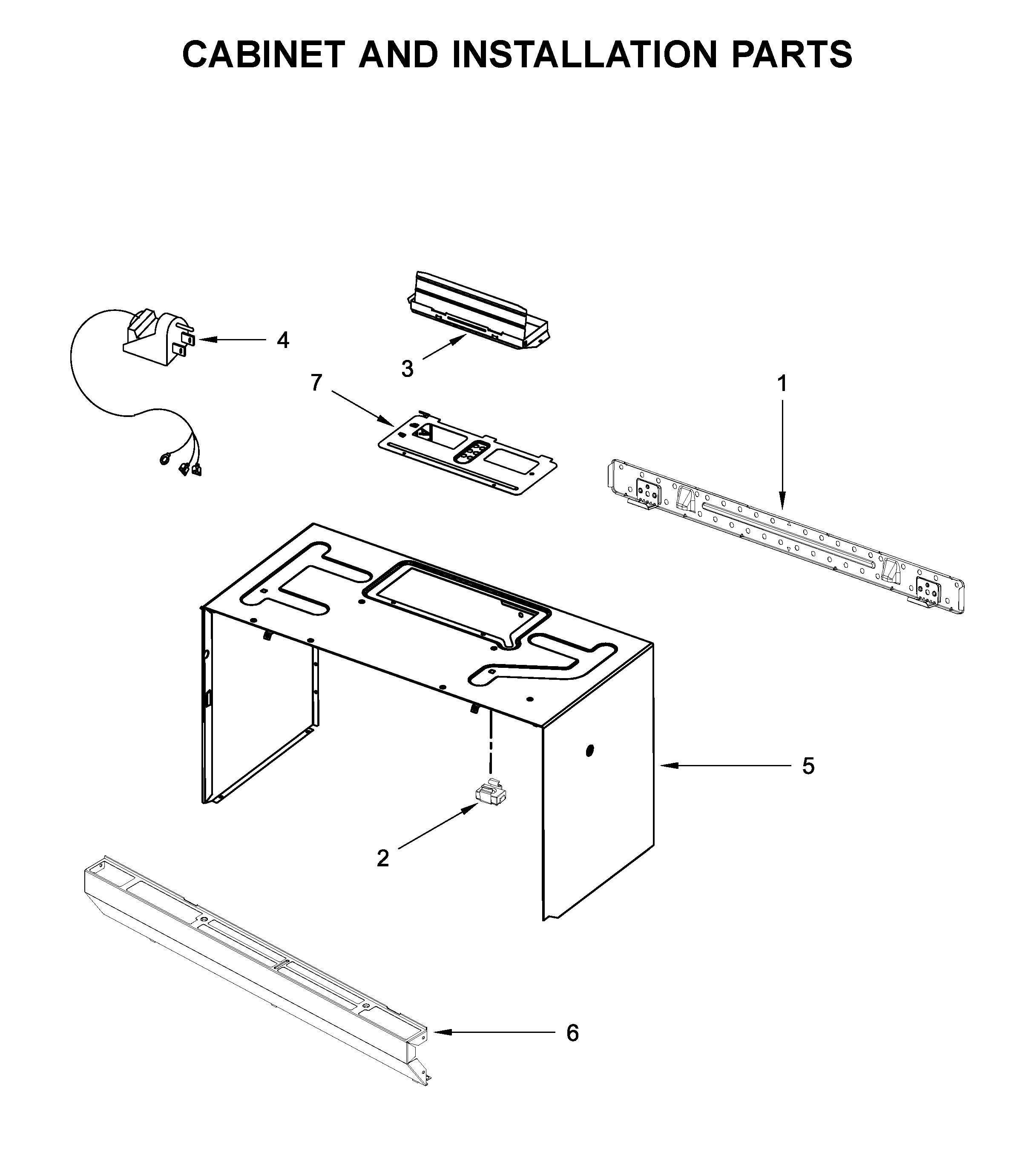 Cabinet and installation parts