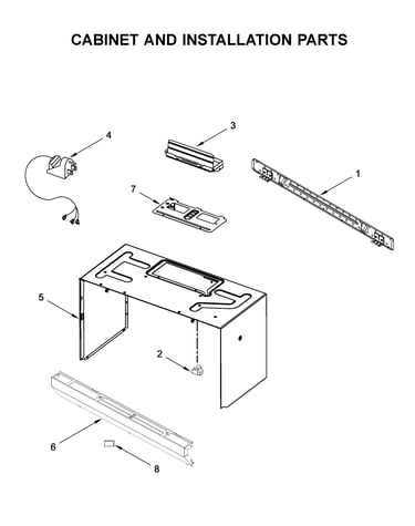 Cabinet and installation parts