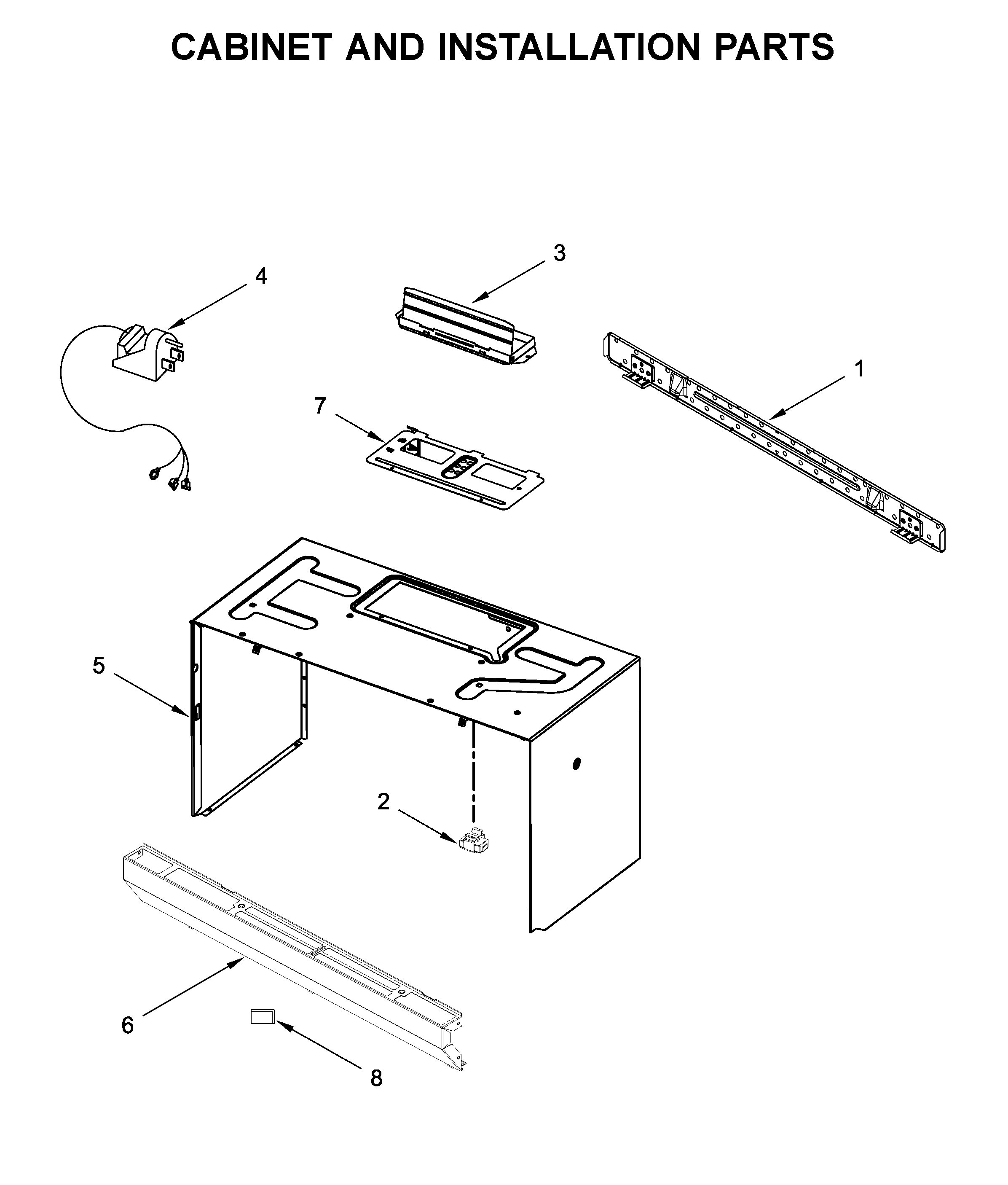 Cabinet and installation parts