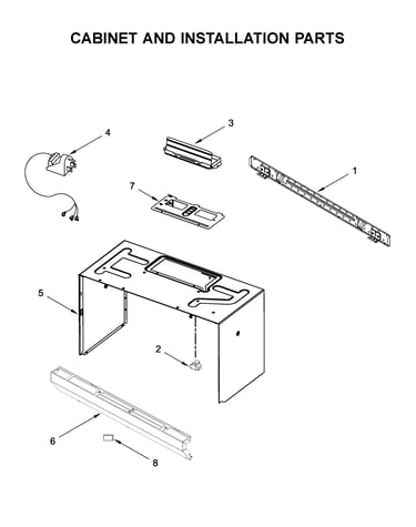 Cabinet and installation parts
