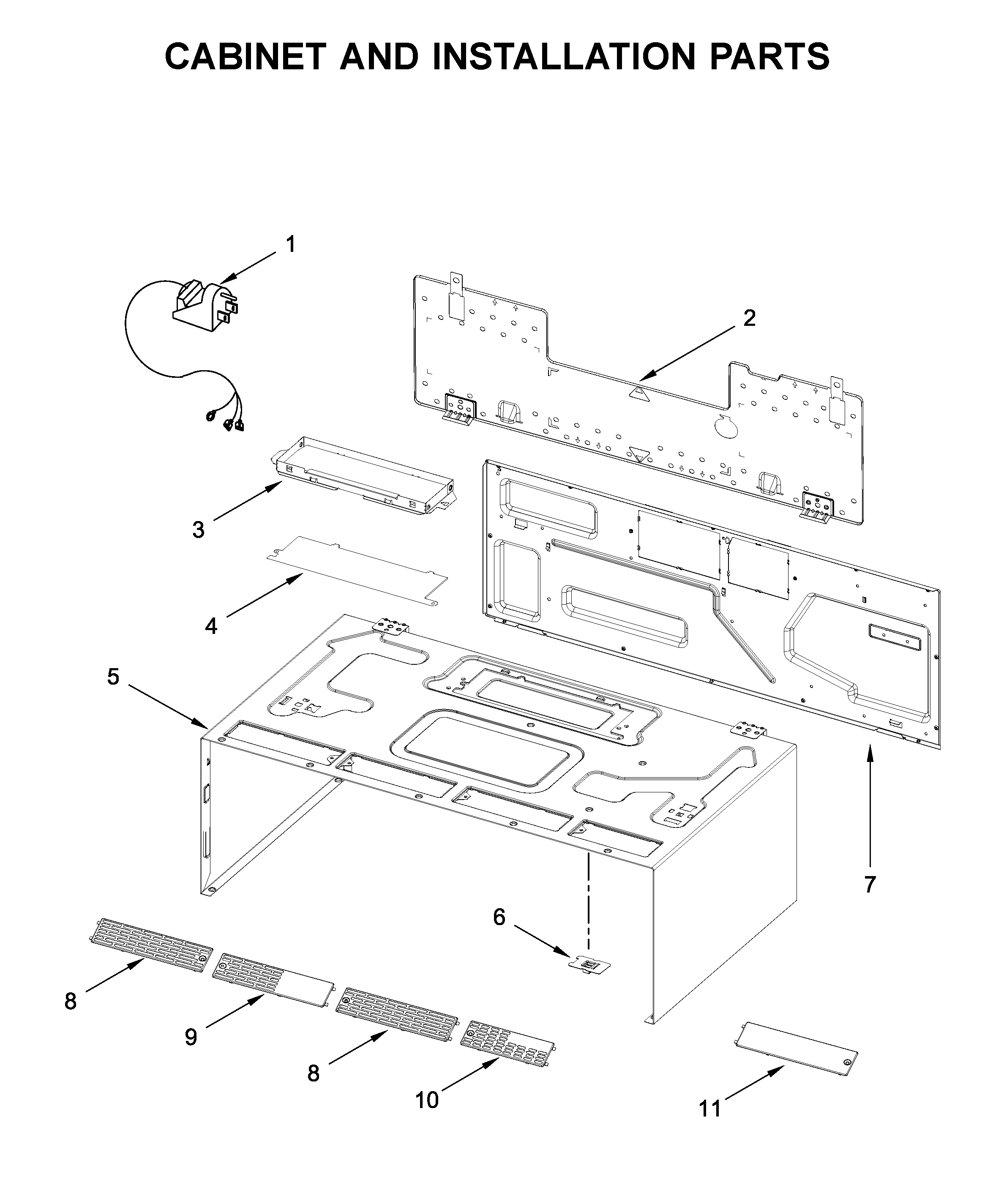 Cabinet and installation parts