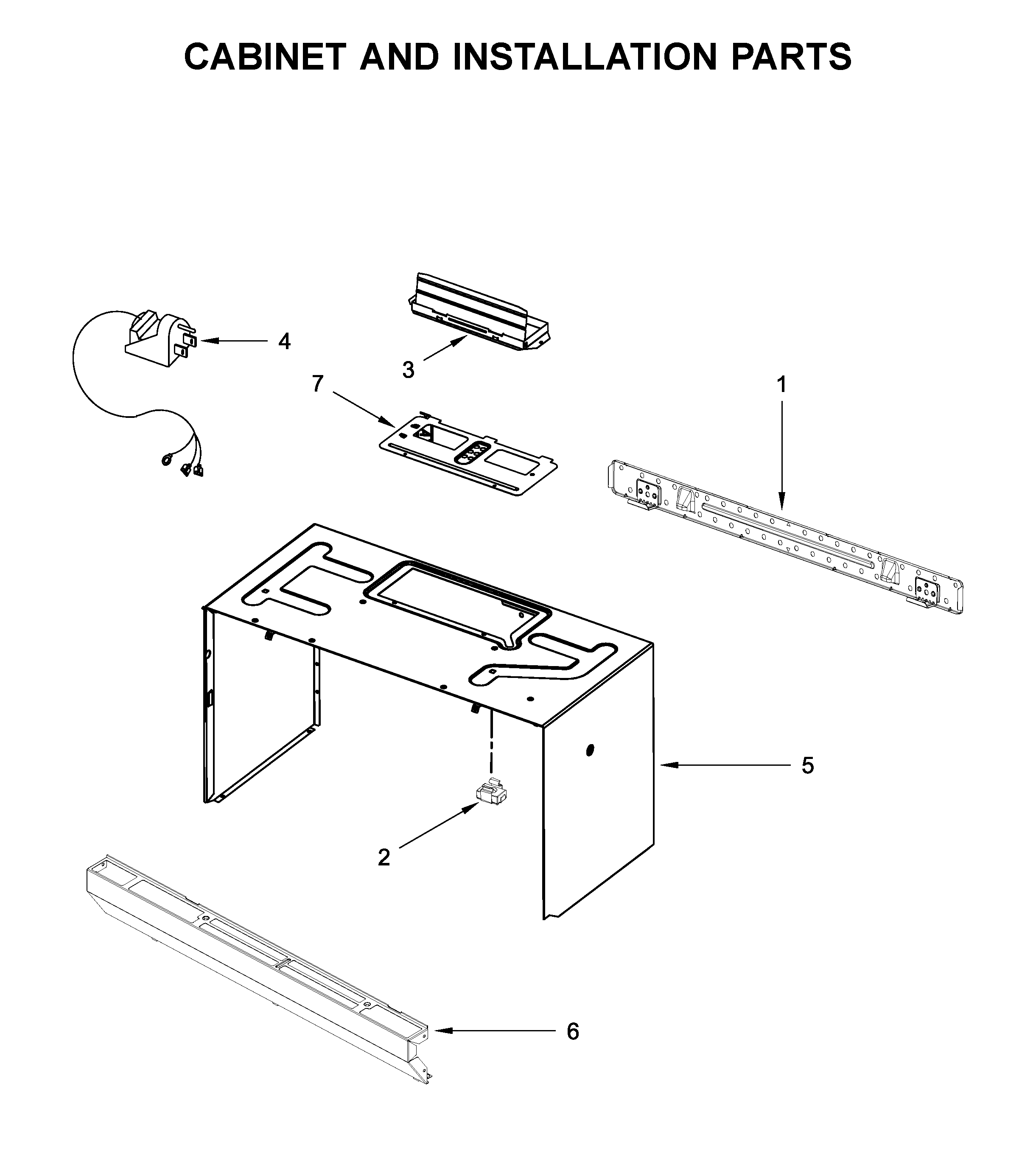 Cabinet and installation parts