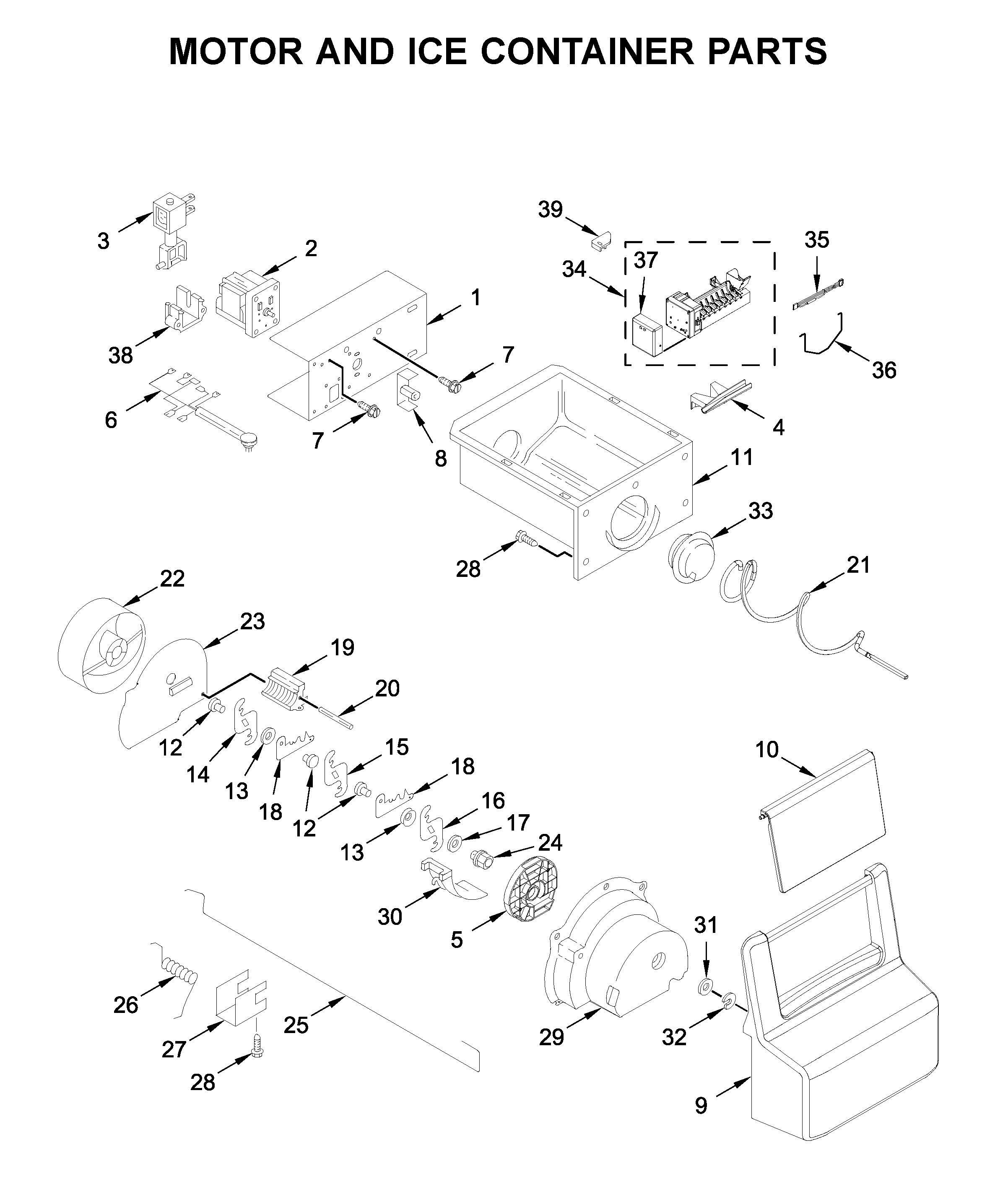 Motor and ice container parts