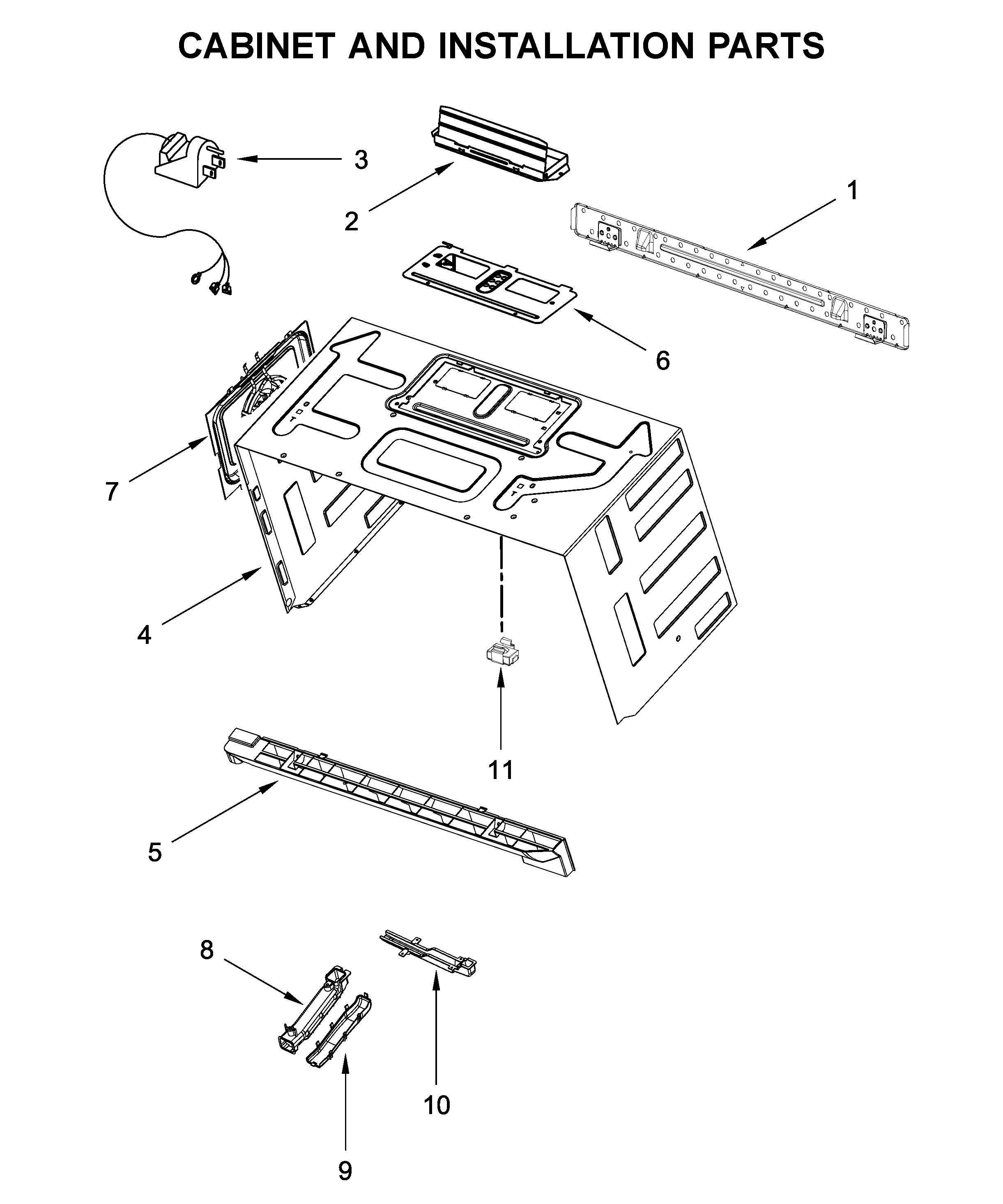 Cabinet and installation parts