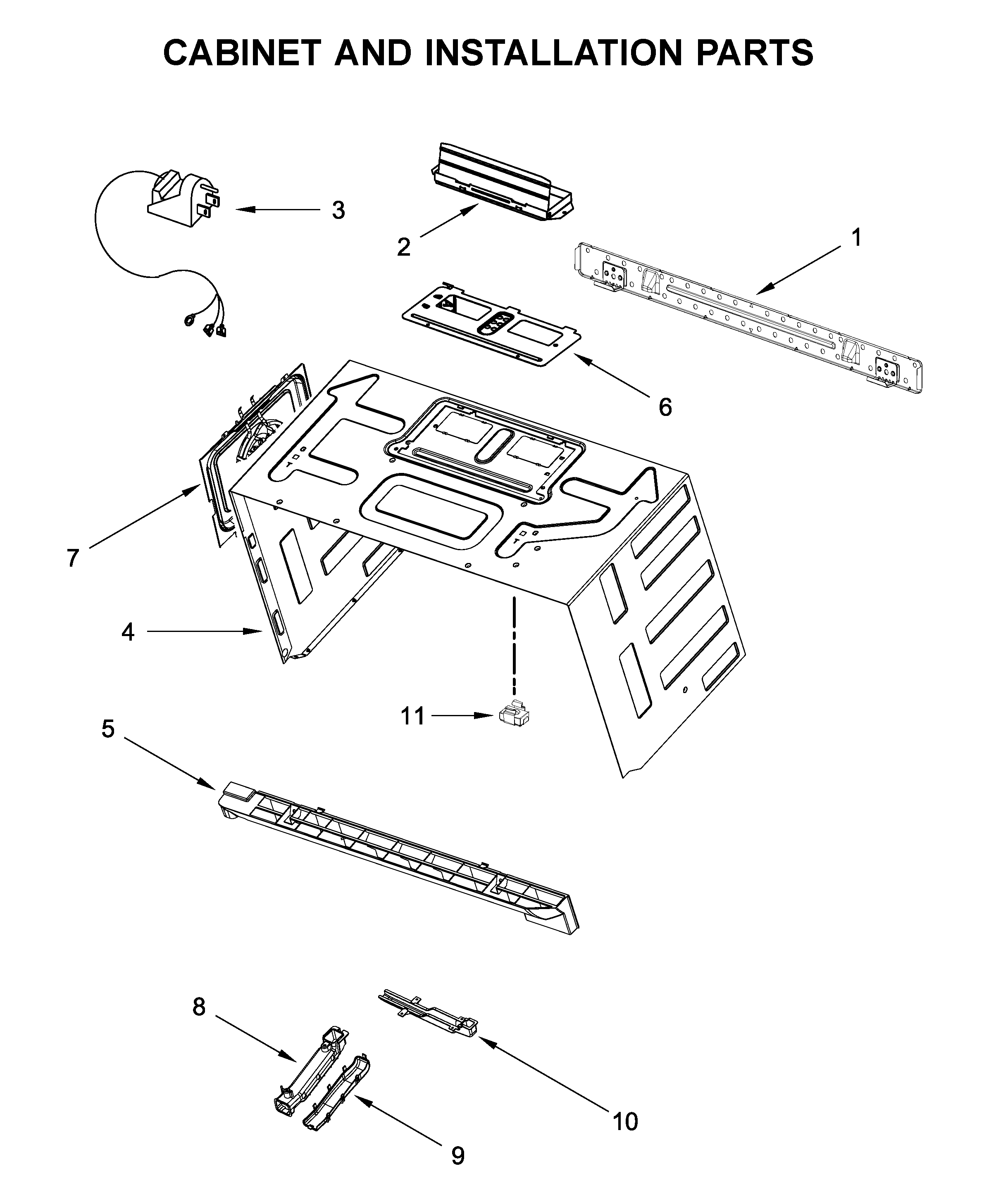 Cabinet and installation parts