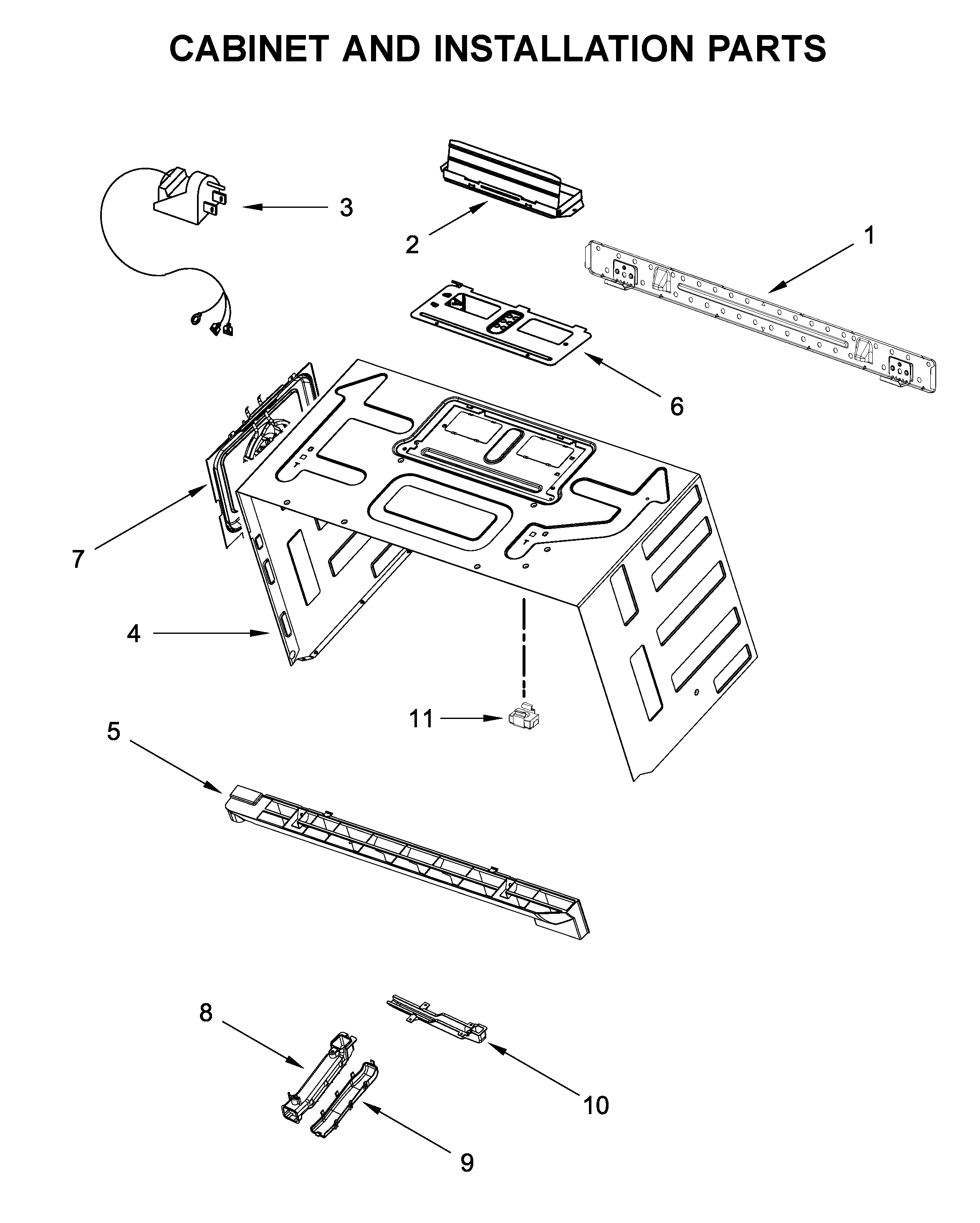 Cabinet and installation parts