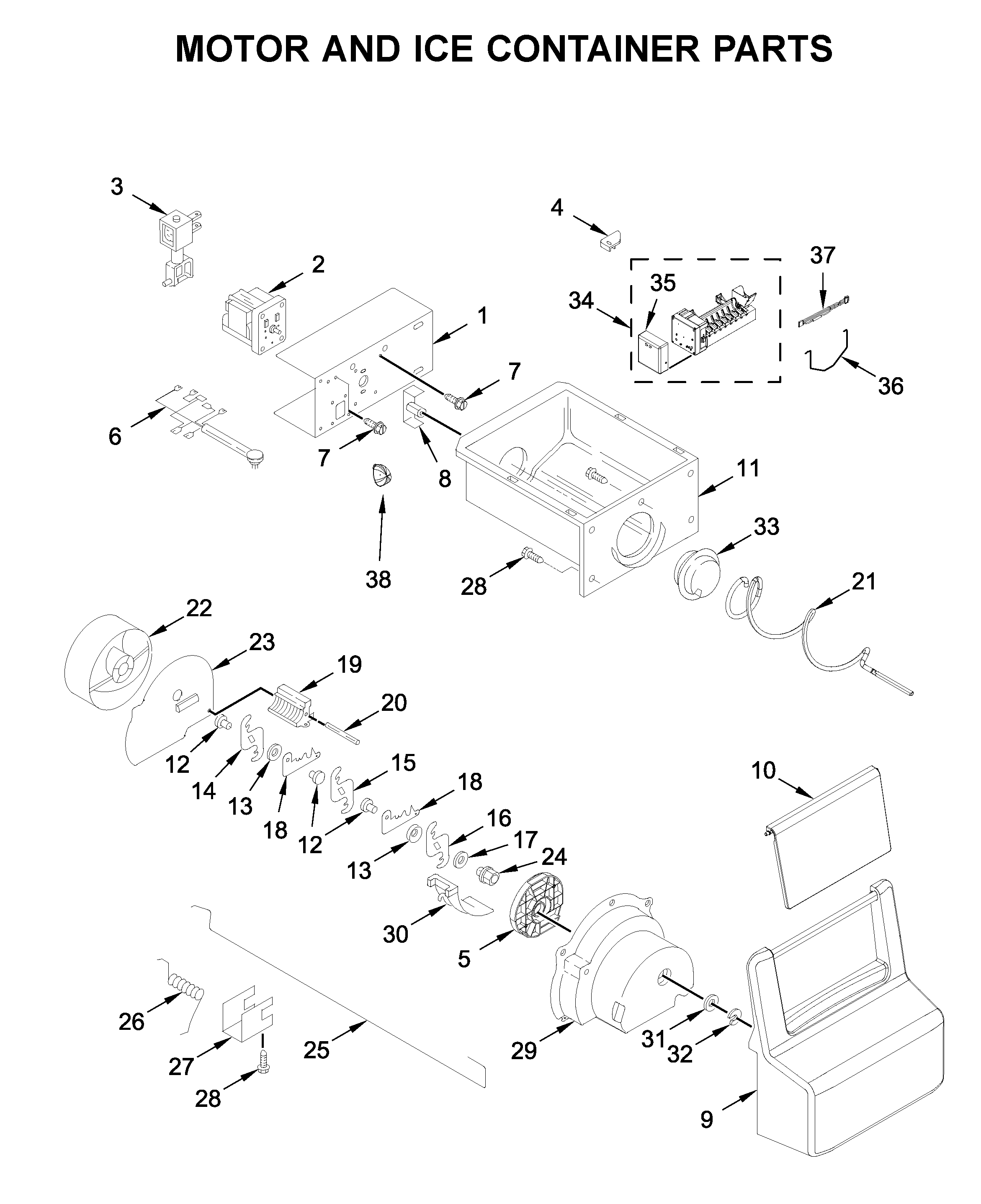 MOTOR AND ICE CONTAINER PARTS