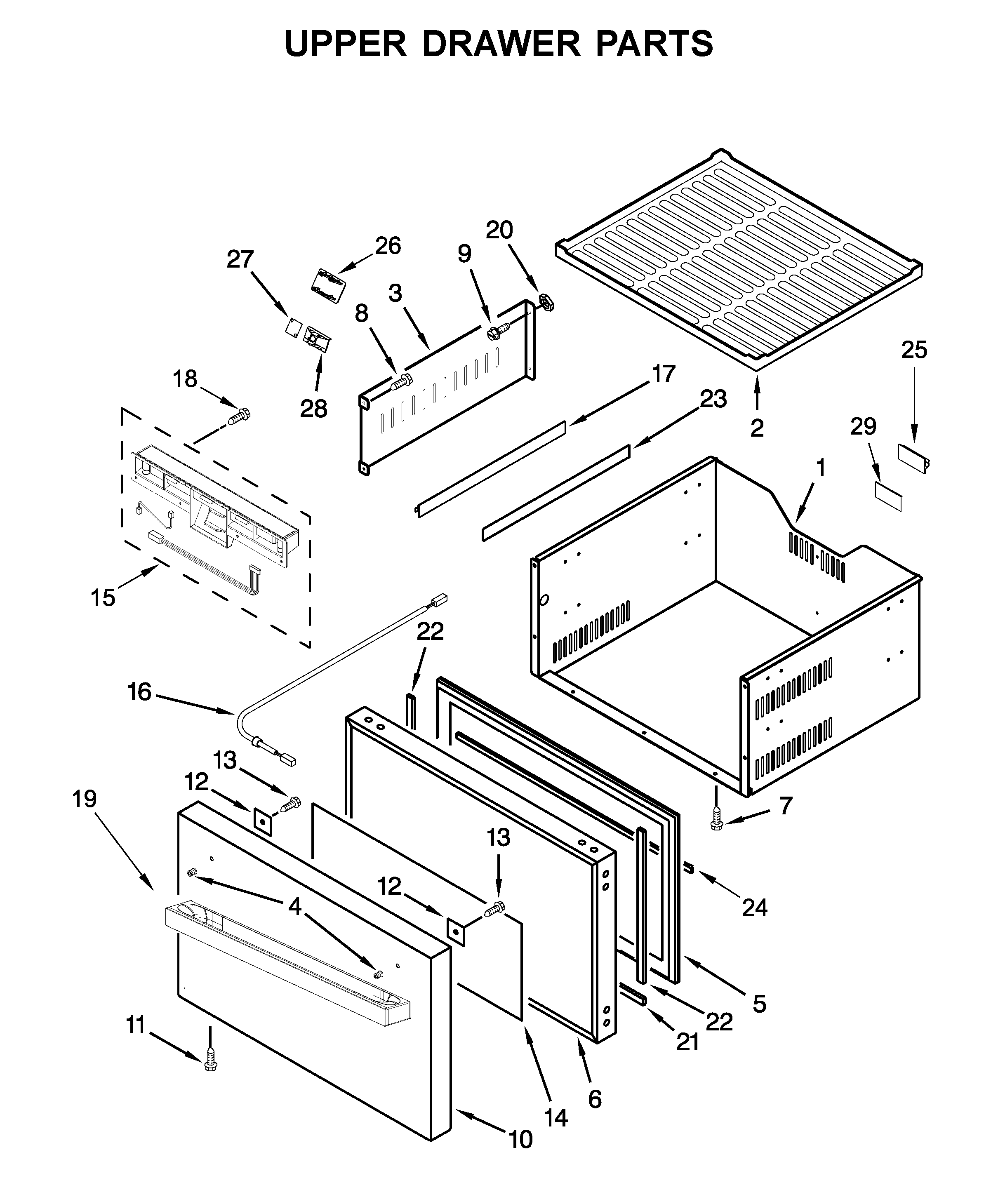 Upper drawer parts