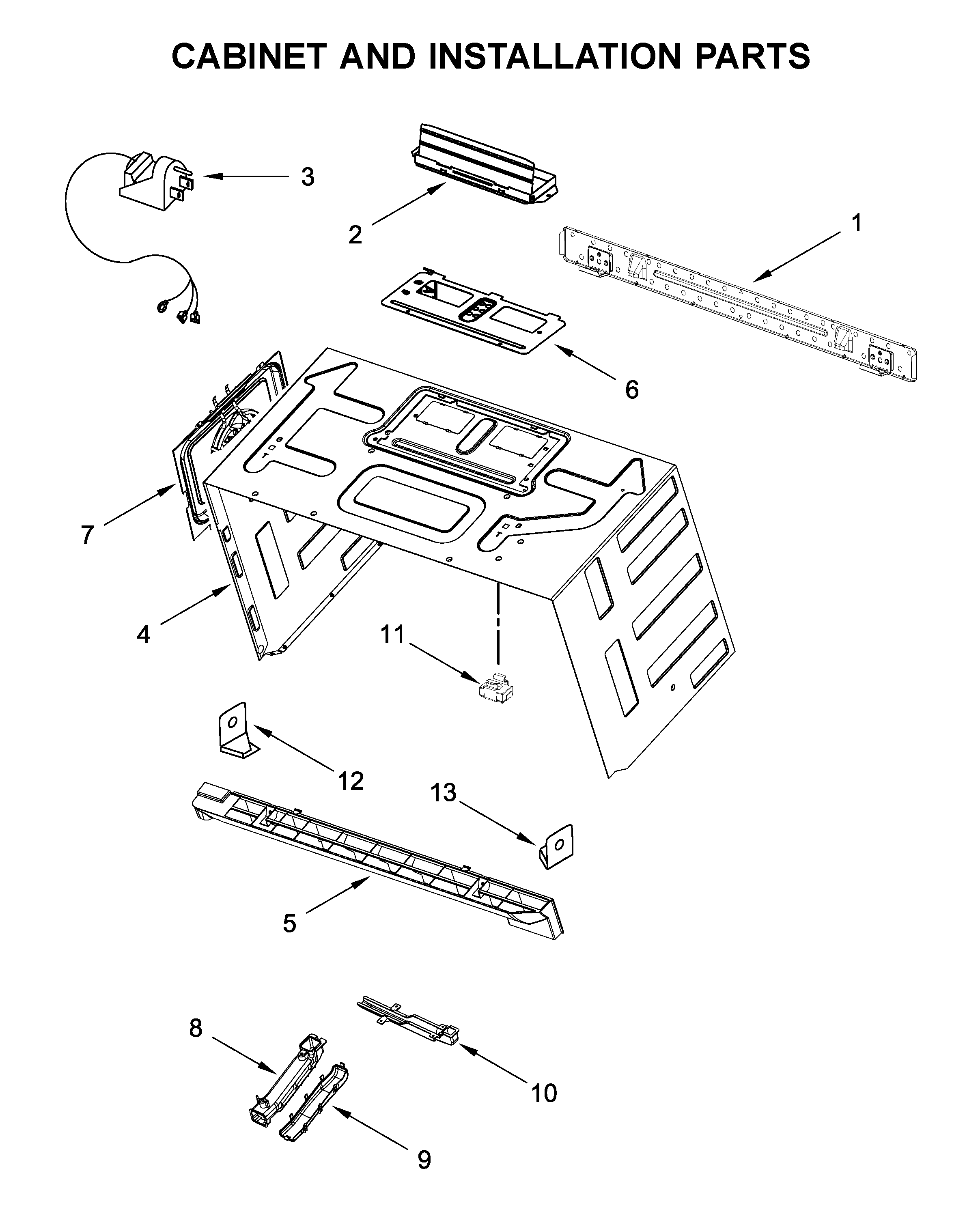 Cabinet and installation parts