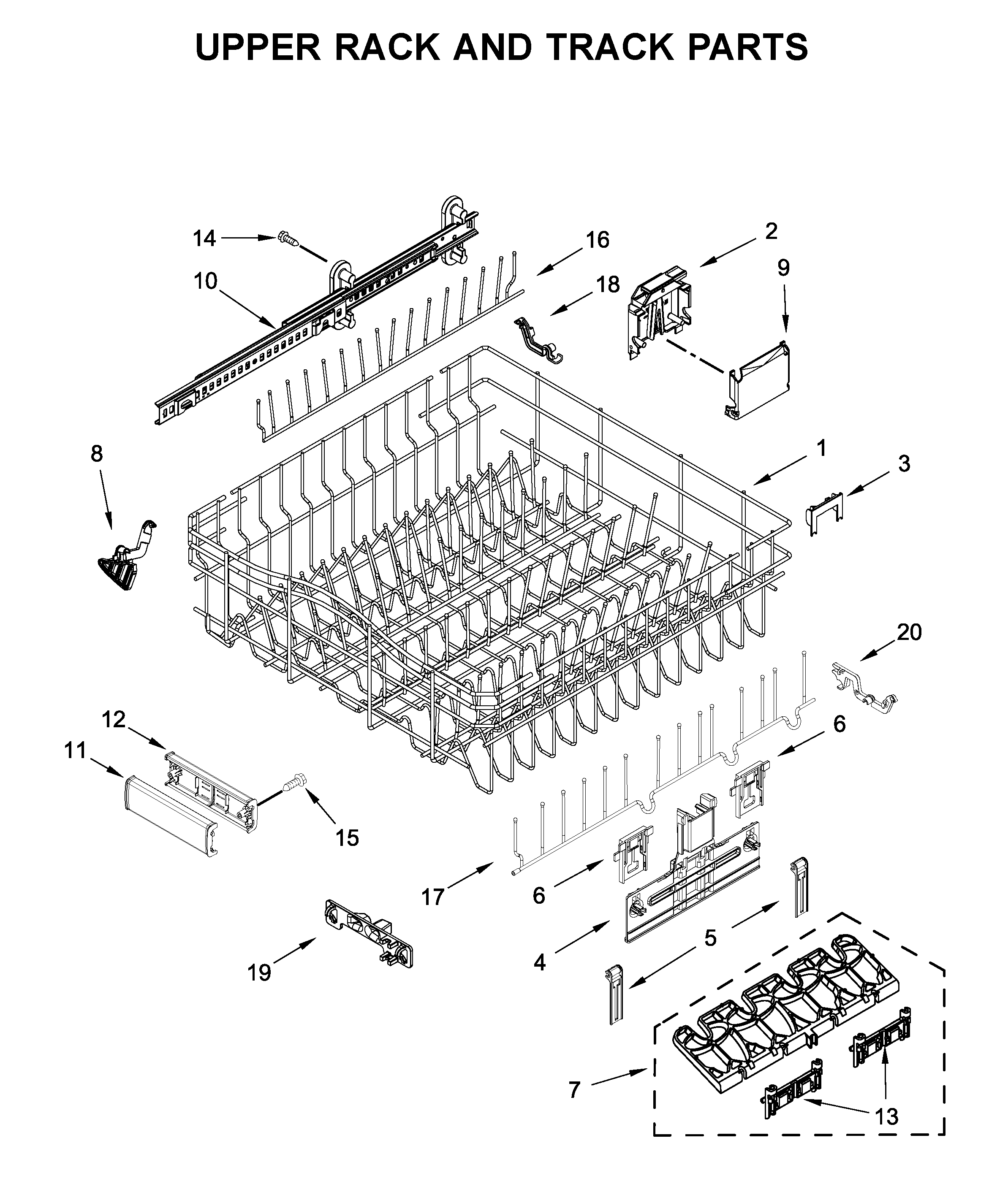 Upper rack and track parts