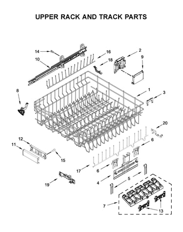 Upper rack and track parts