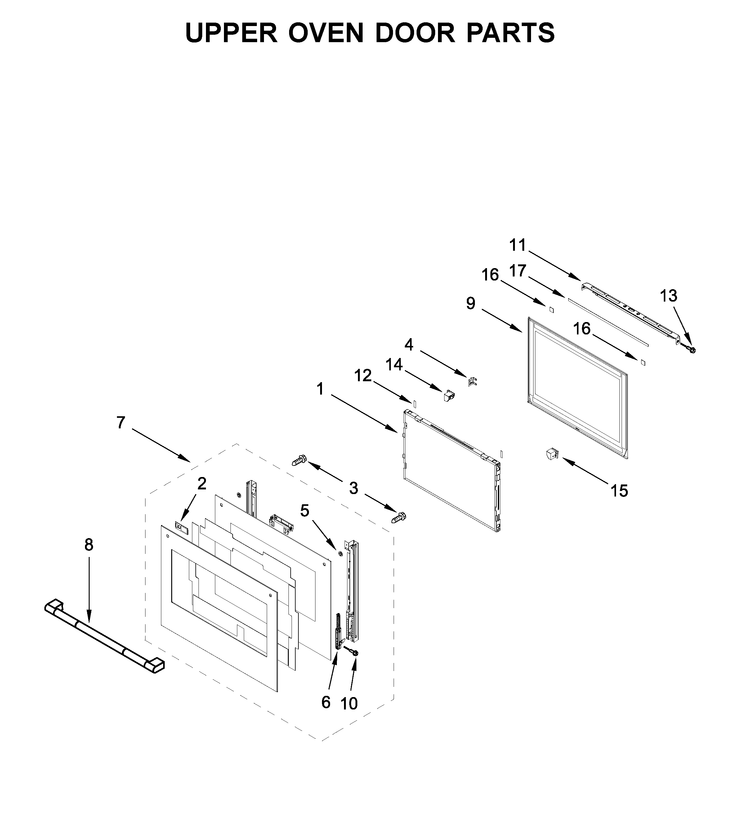 Upper oven door parts
