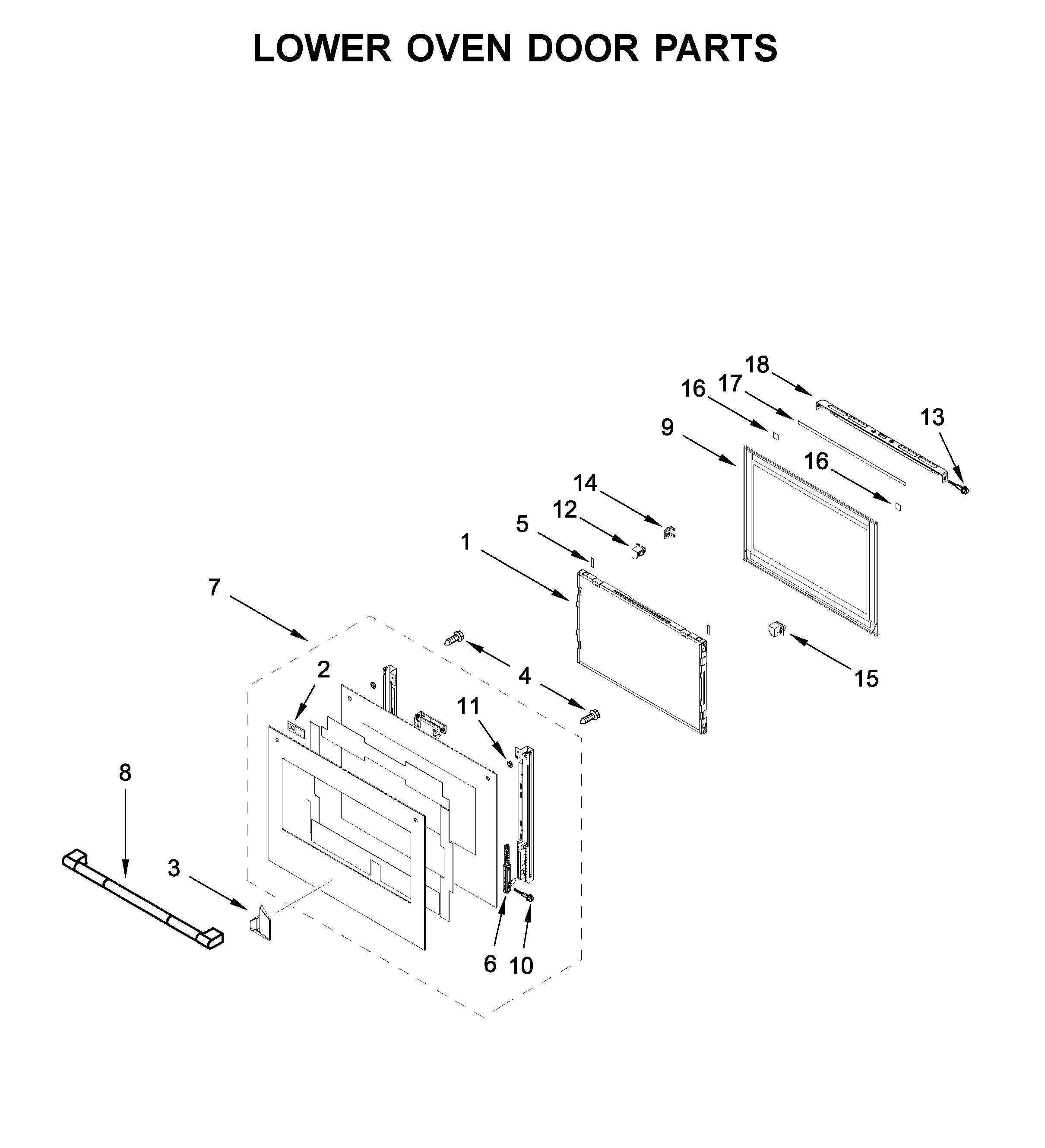 Lower oven door parts