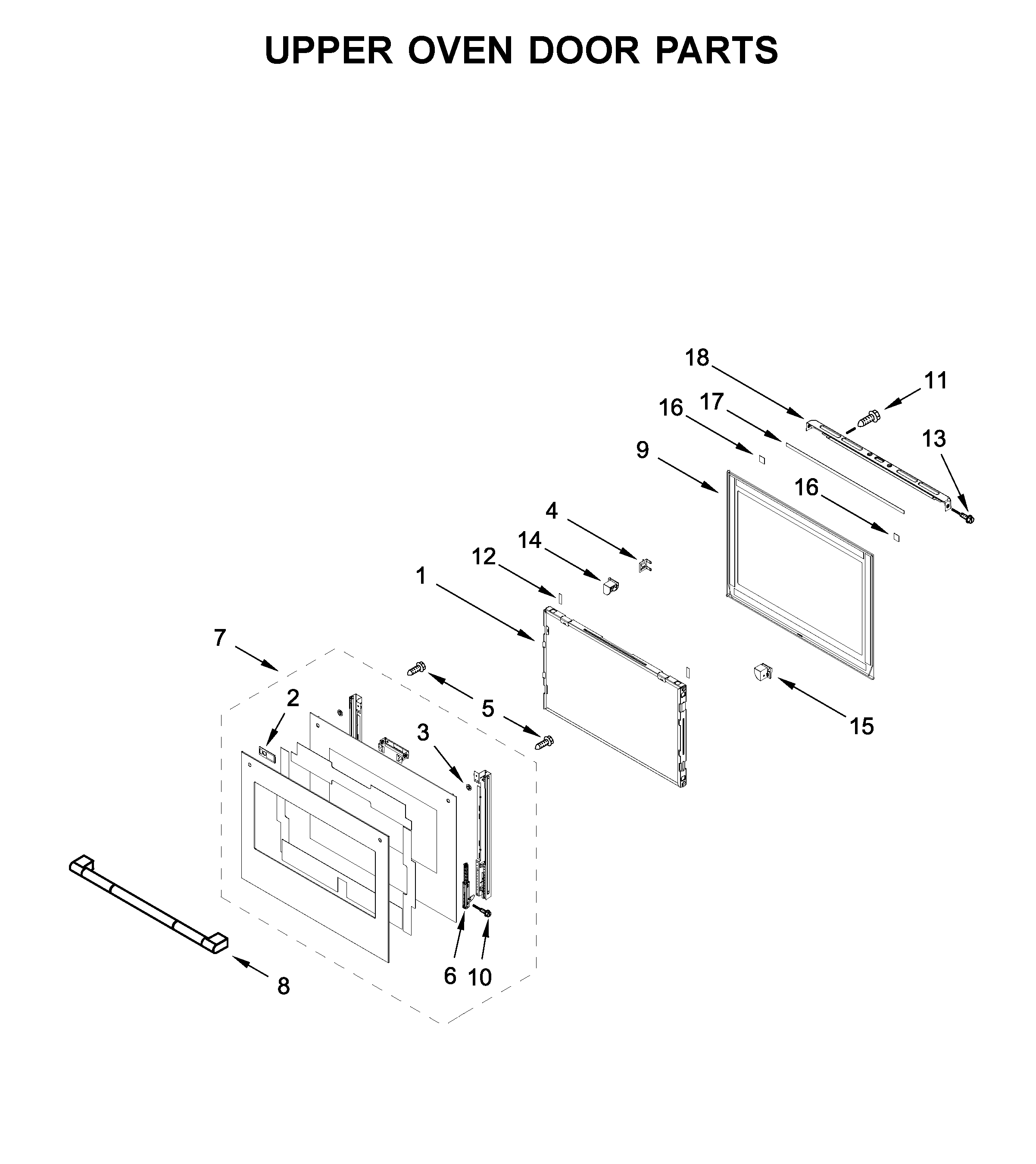 Upper oven door parts
