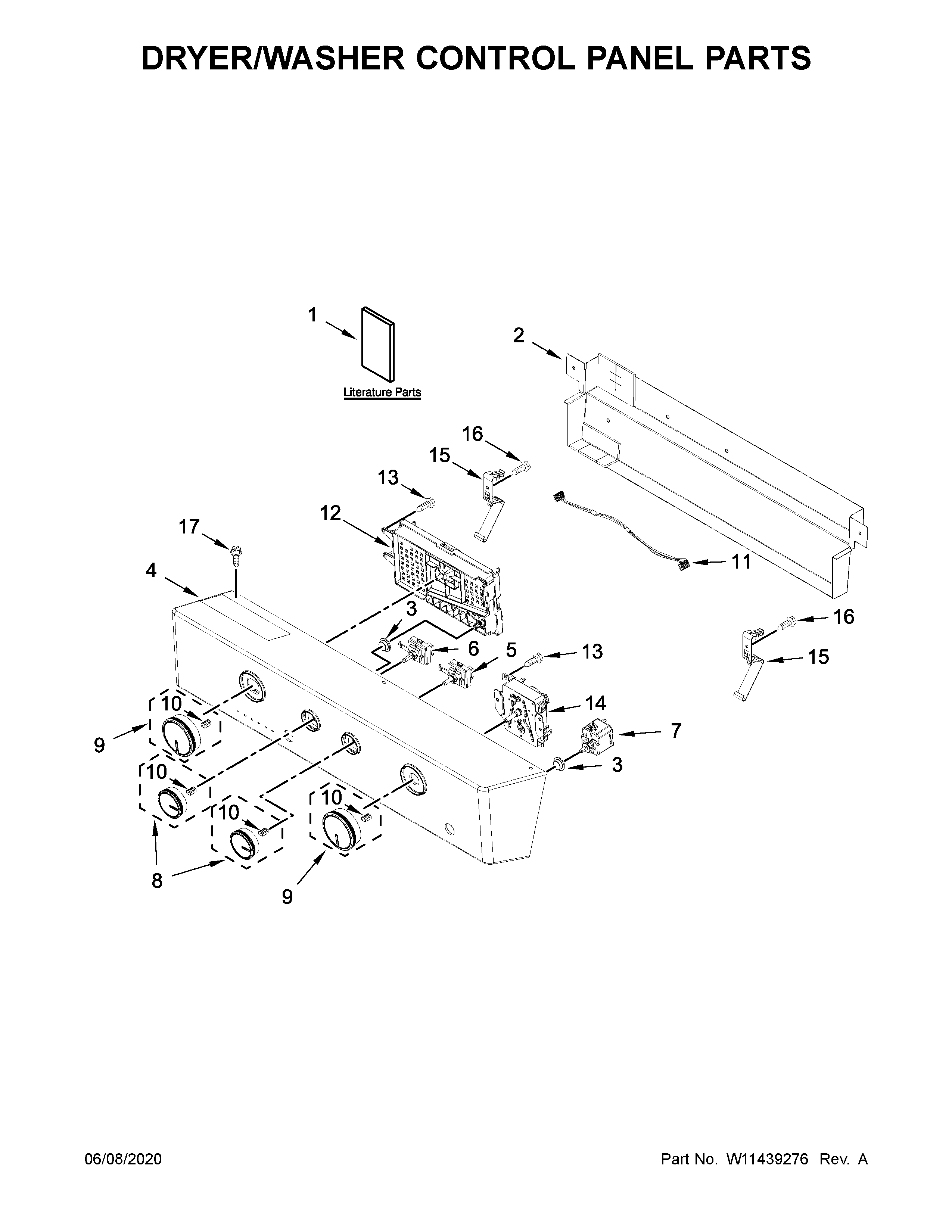 DRYER/WASHER CONTROL PANEL PARTS