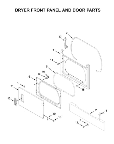 Dryer front panel and door parts