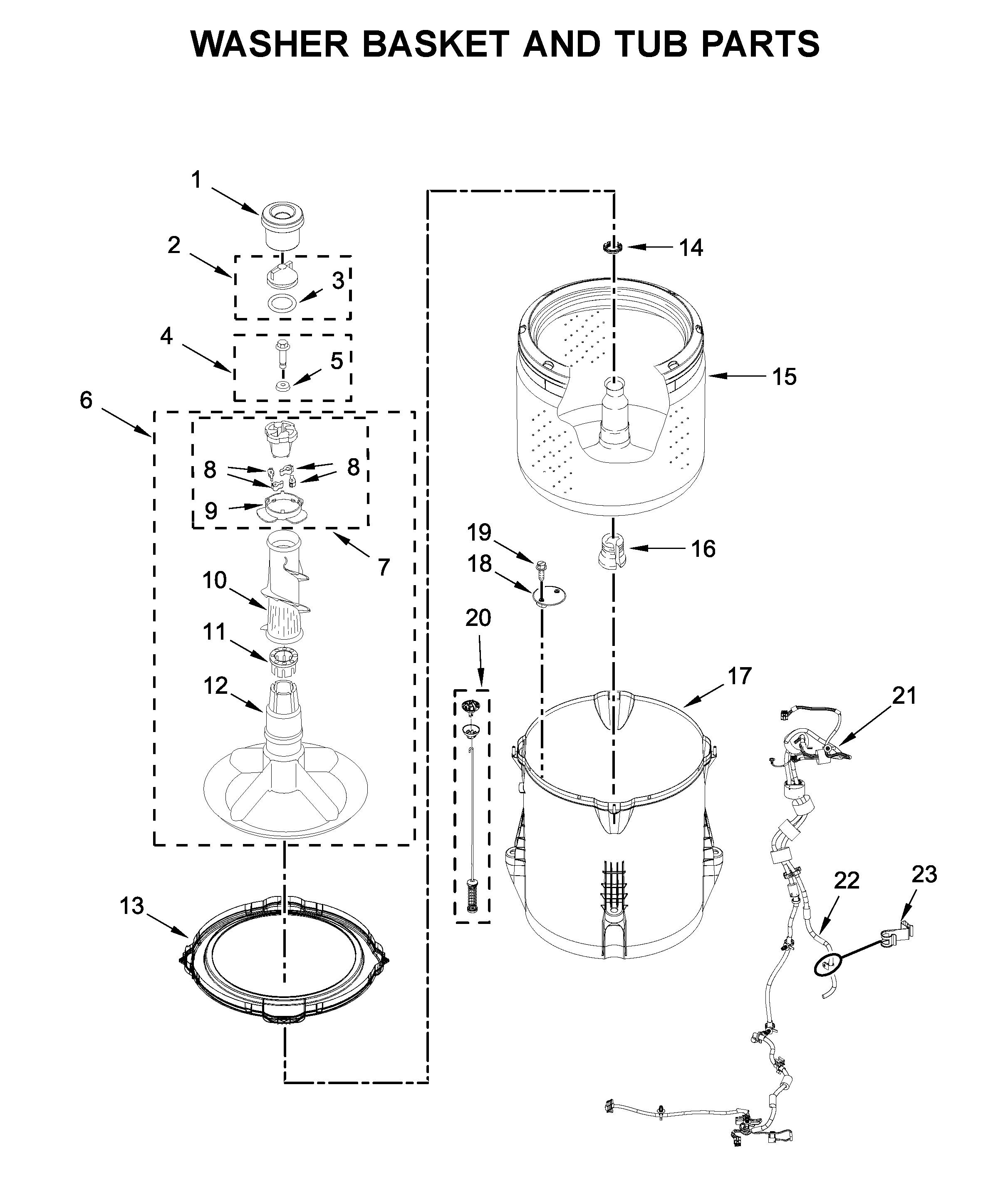 WASHER BASKET AND TUB PARTS