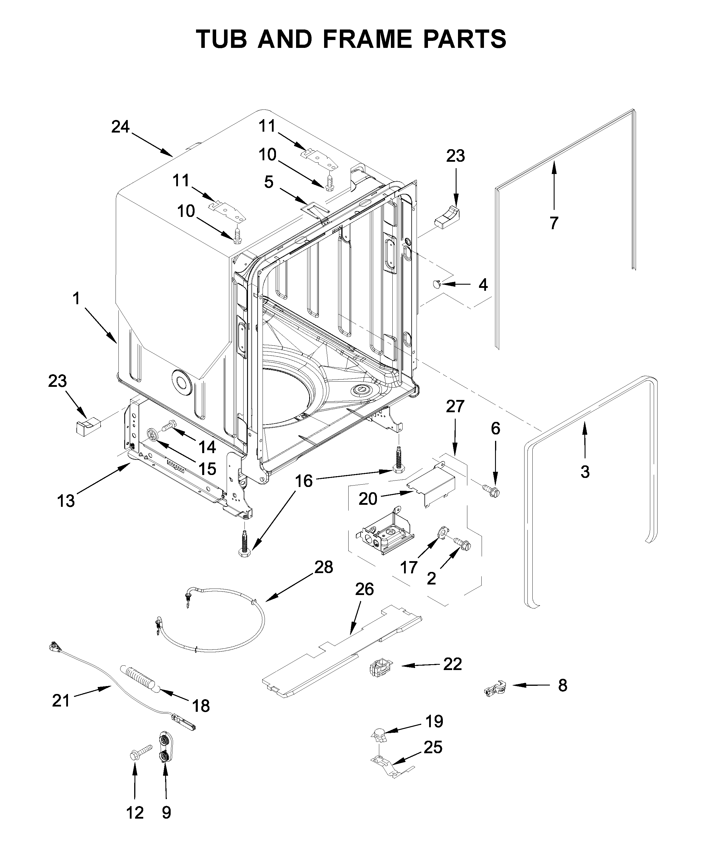 Tub and frame parts