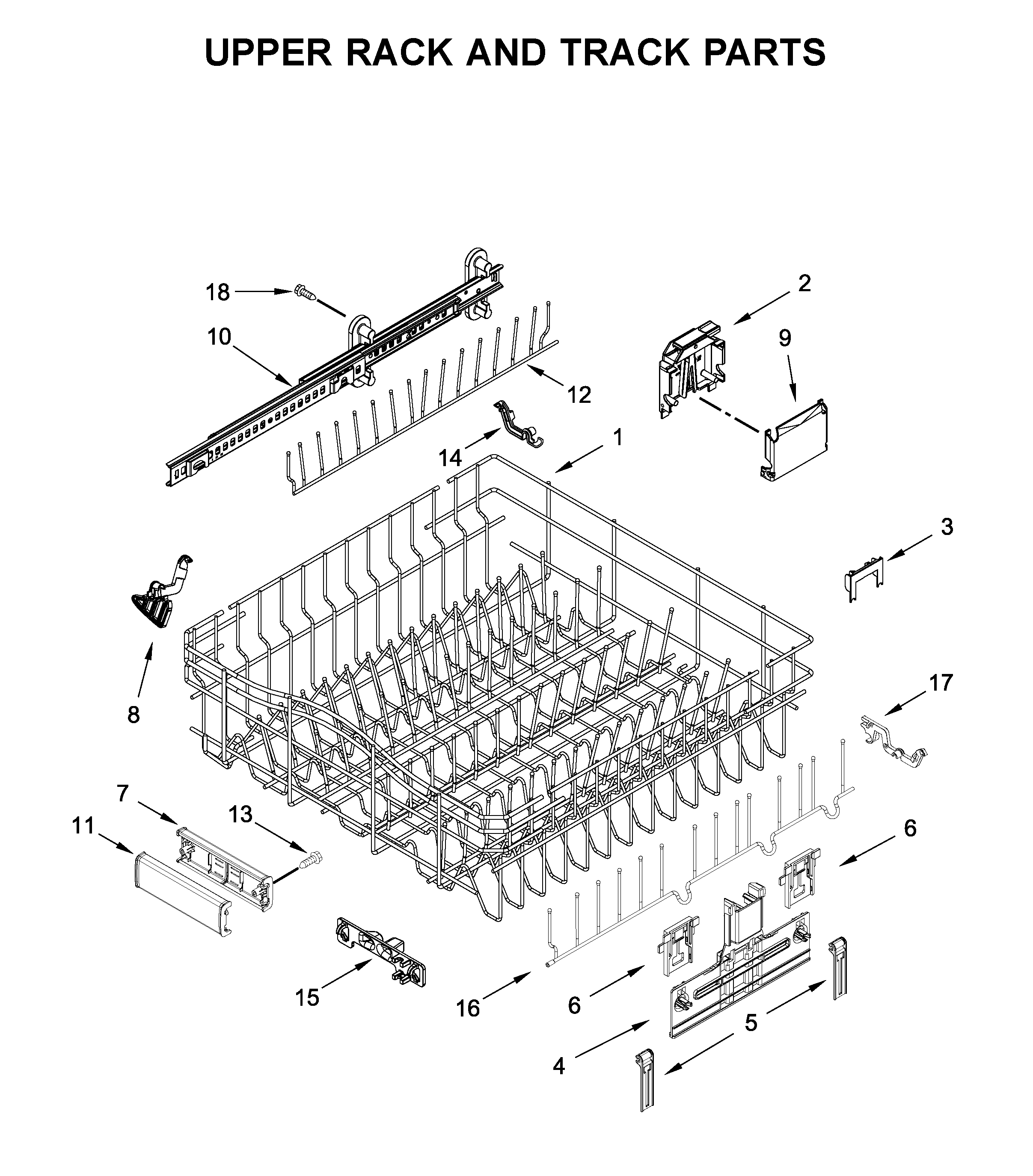 Upper rack and track parts
