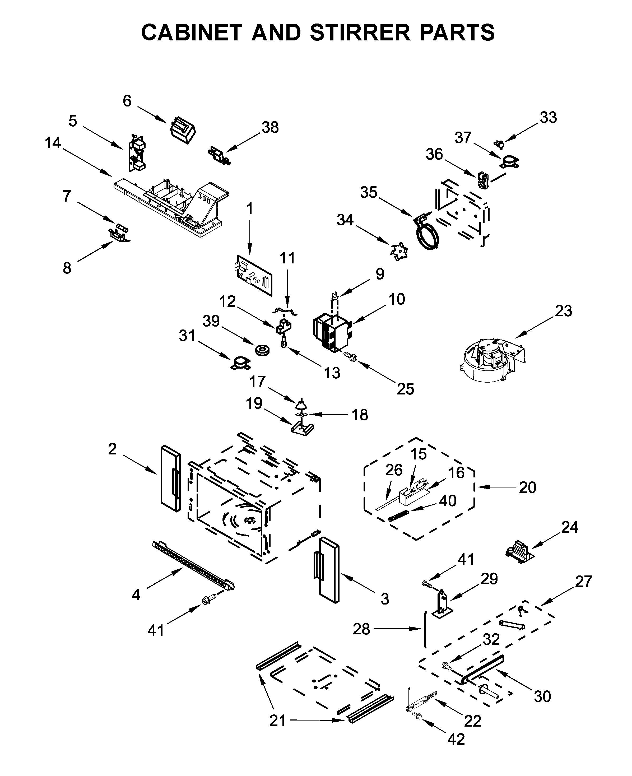Cabinet and stirrer parts