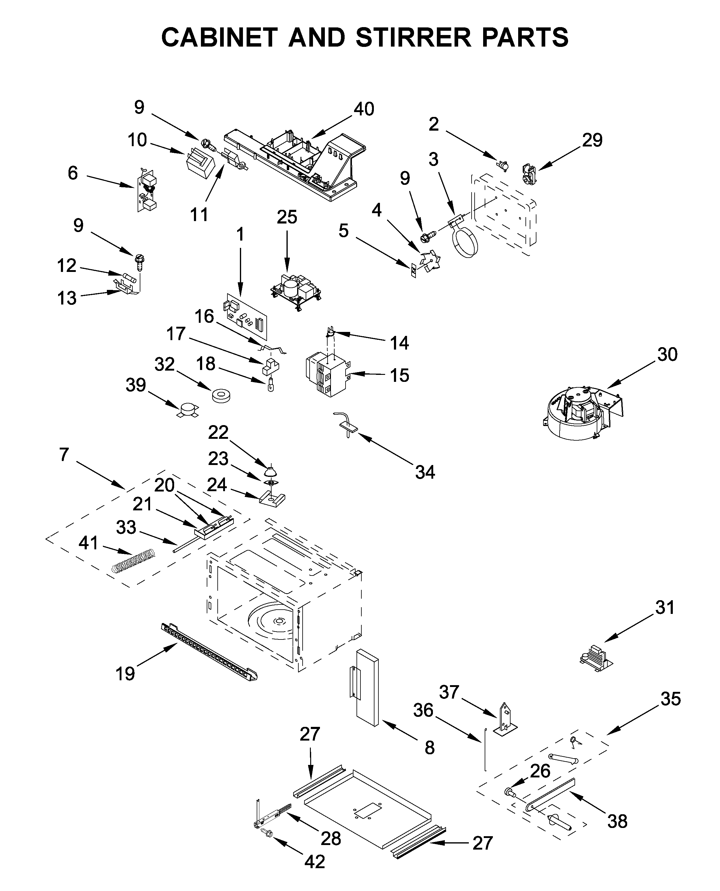 Cabinet and stirrer parts