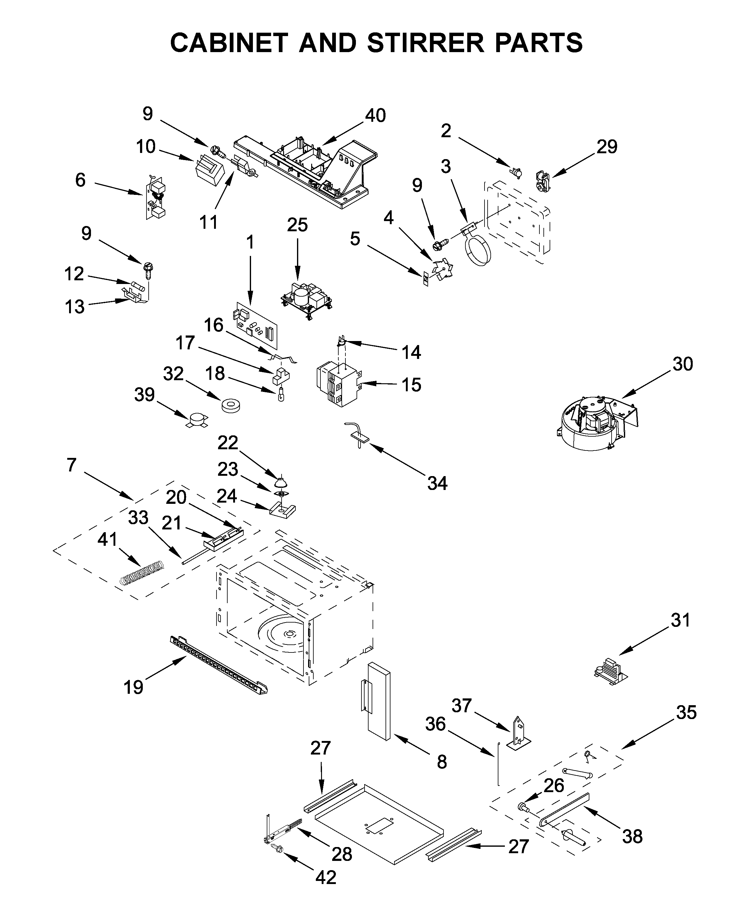 Cabinet and stirrer parts
