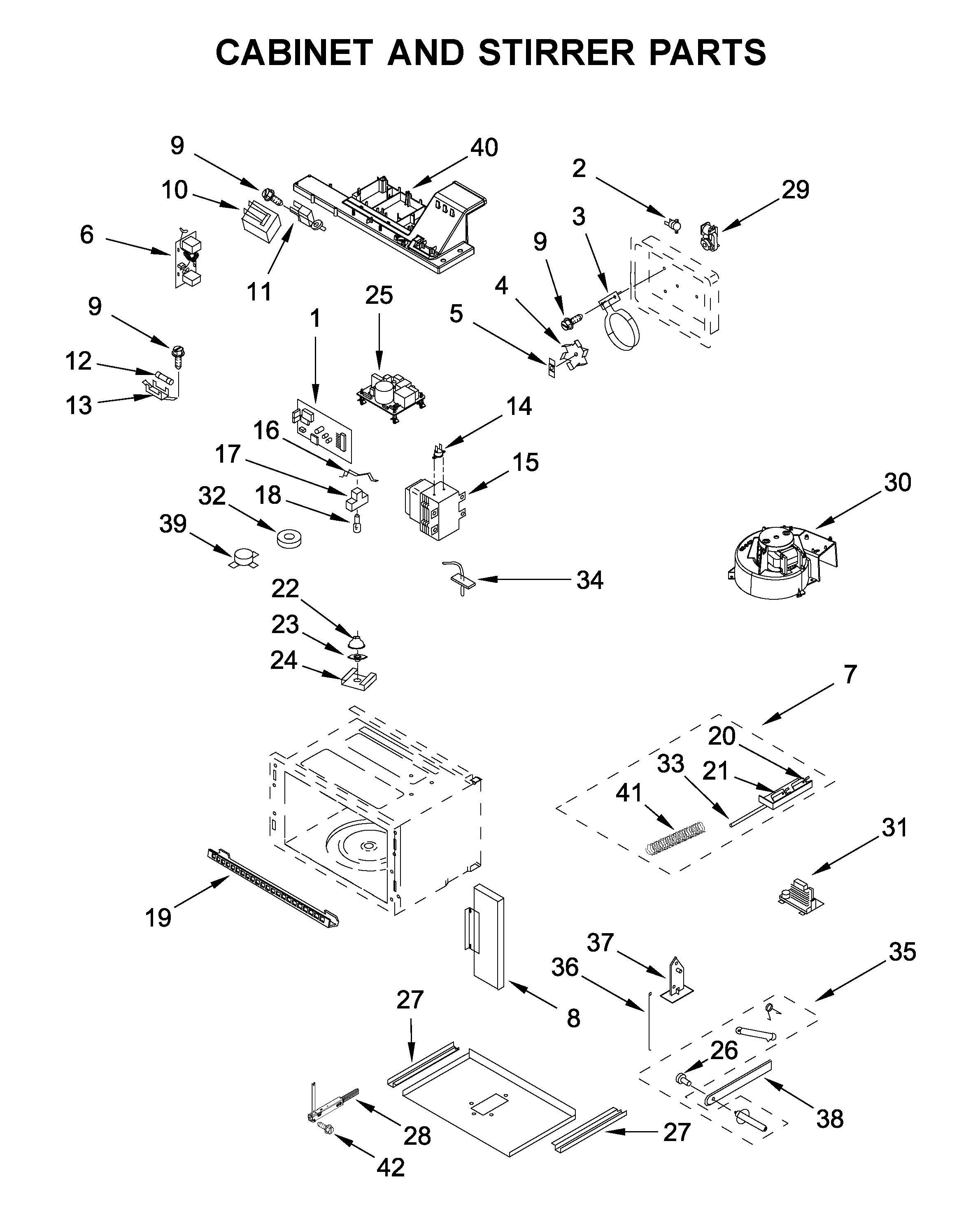 Cabinet and stirrer parts