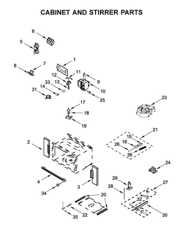 Cabinet and stirrer parts