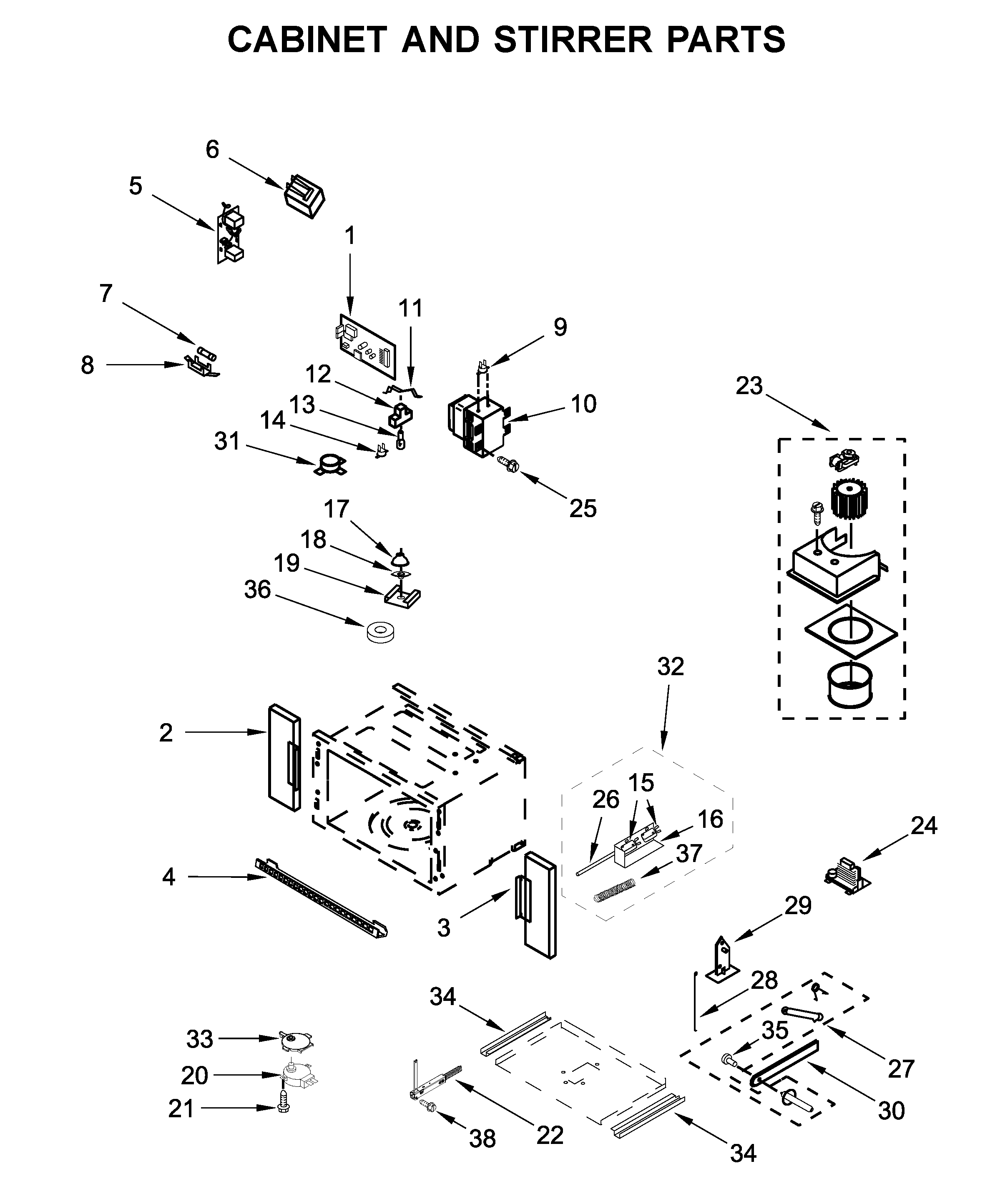Cabinet and stirrer parts